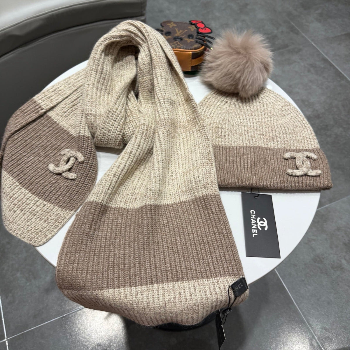 CC 26s Winter Pom Pom Knit Set Beige Brown Wool 499287