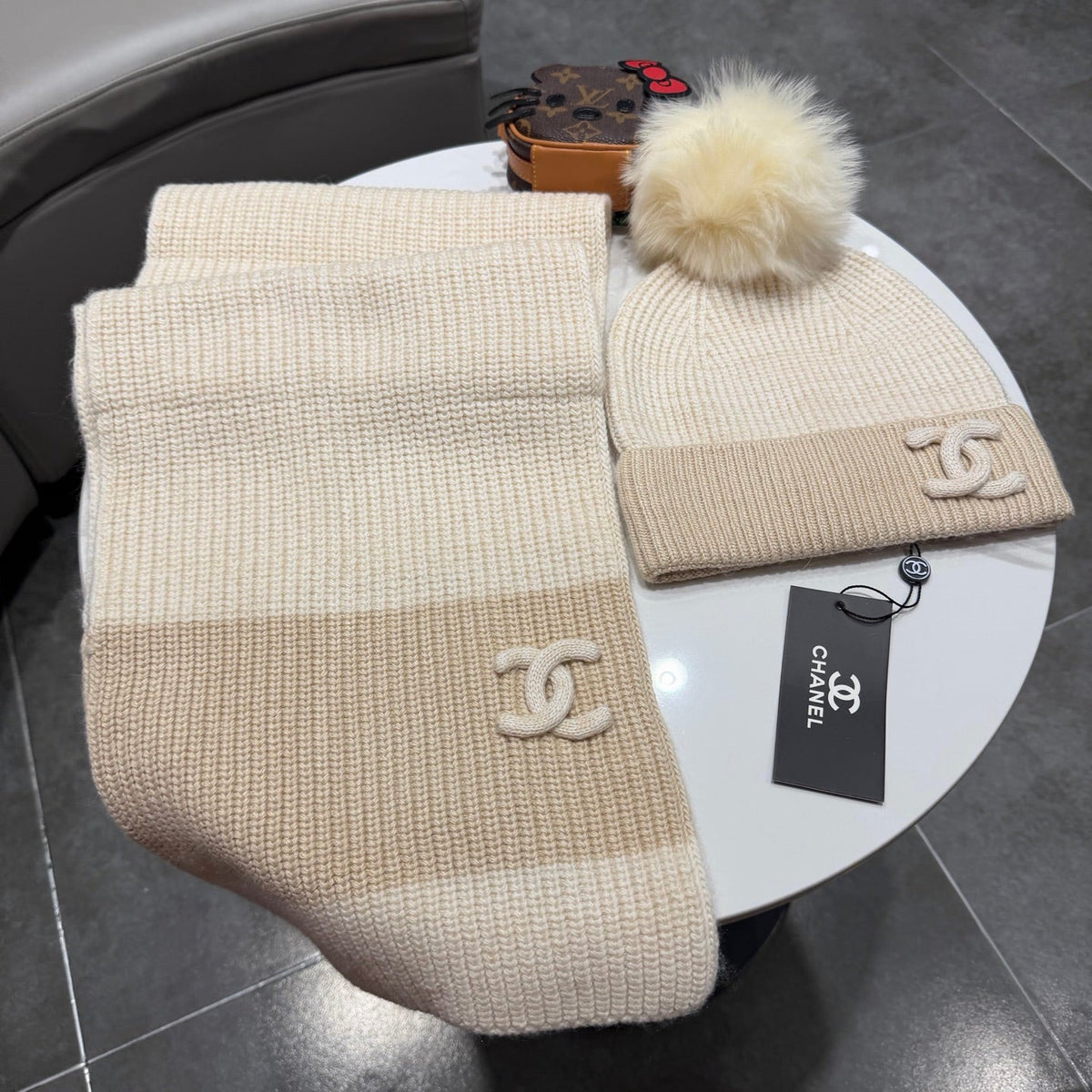 CC 26s Winter Pom Pom Knit Set Cream Beige Wool 499288