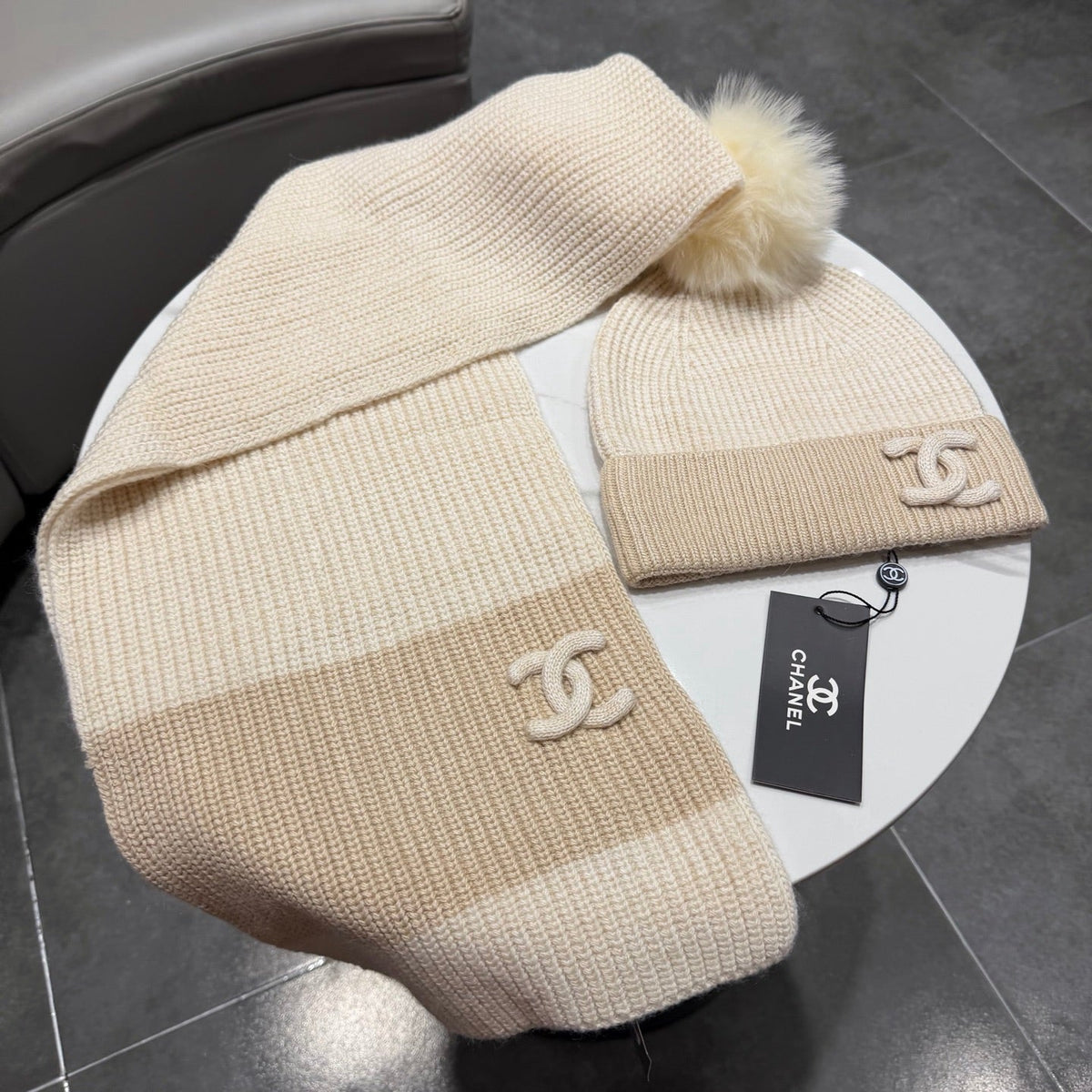 CC 26s Winter Pom Pom Knit Set Cream Beige Wool 499288