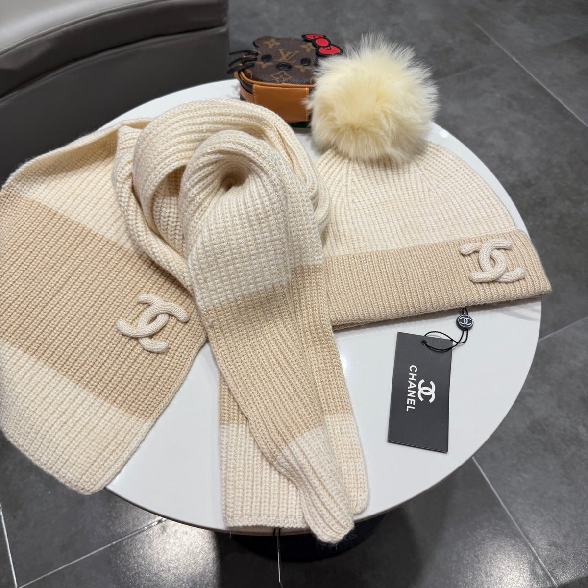 CC 26s Winter Pom Pom Knit Set Cream Beige Wool 499288