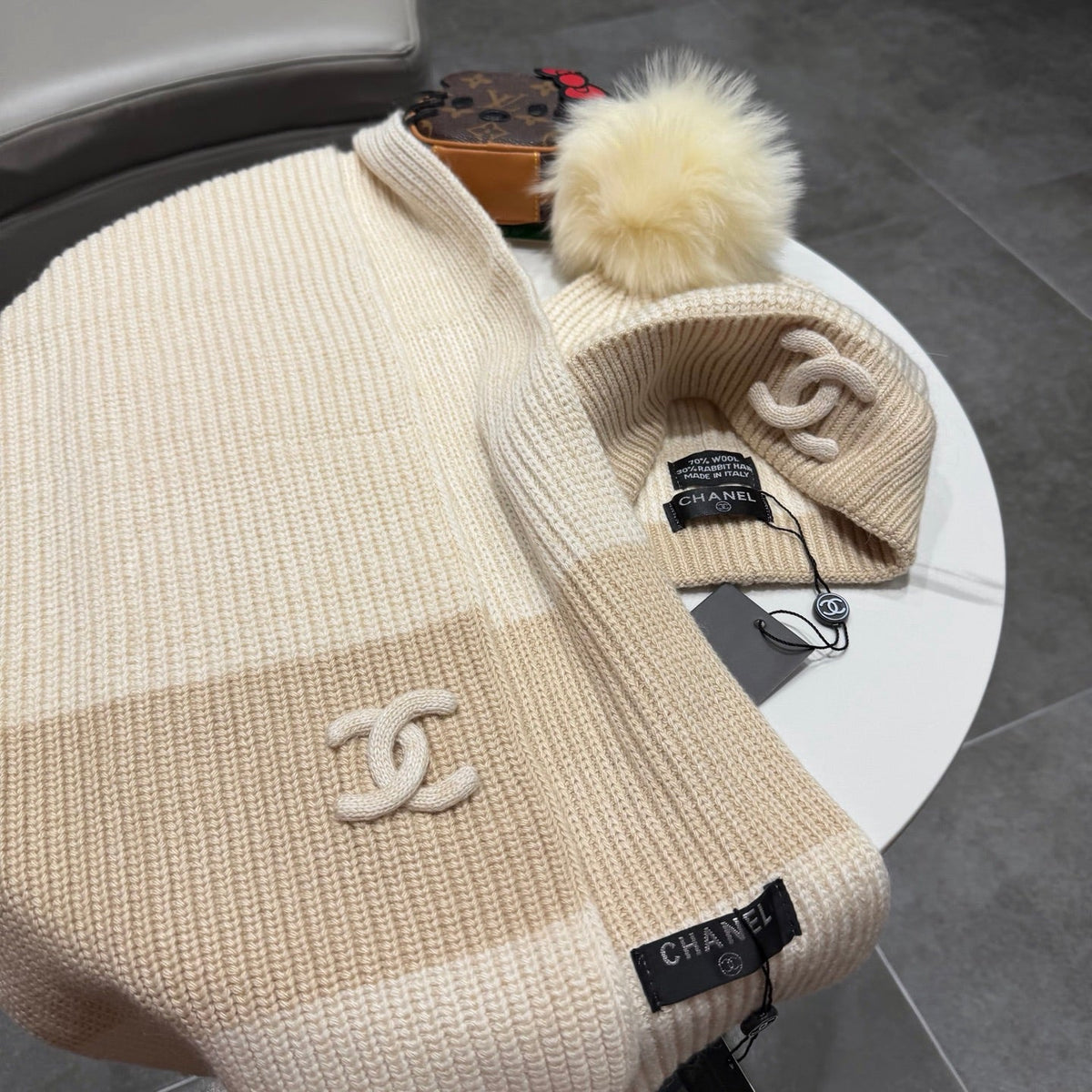 CC 26s Winter Pom Pom Knit Set Cream Beige Wool 499288