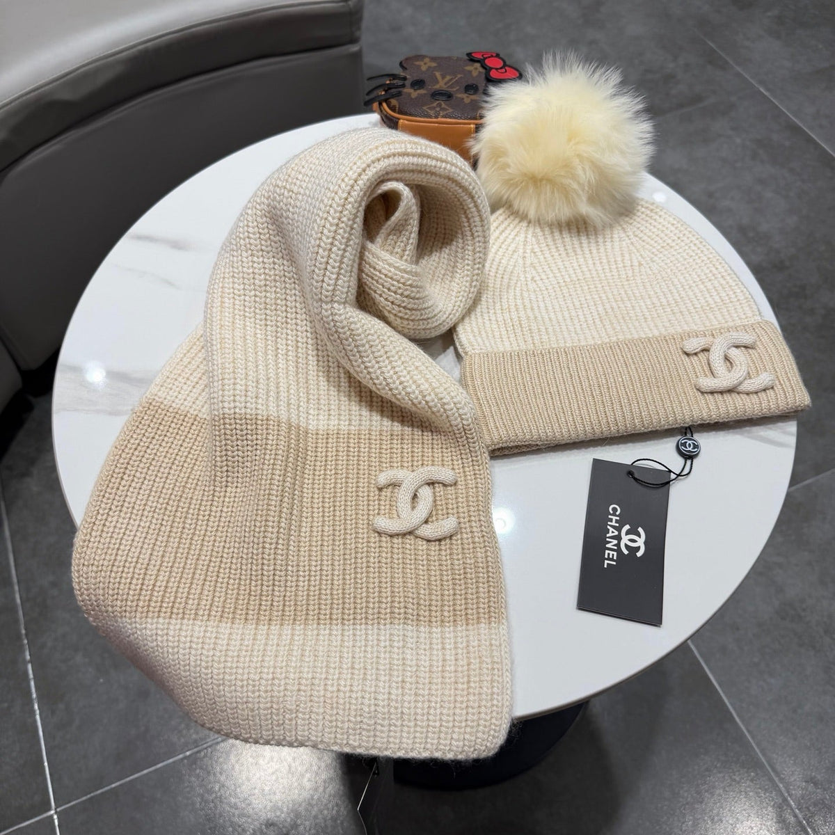 CC 26s Winter Pom Pom Knit Set Cream Beige Wool 499288