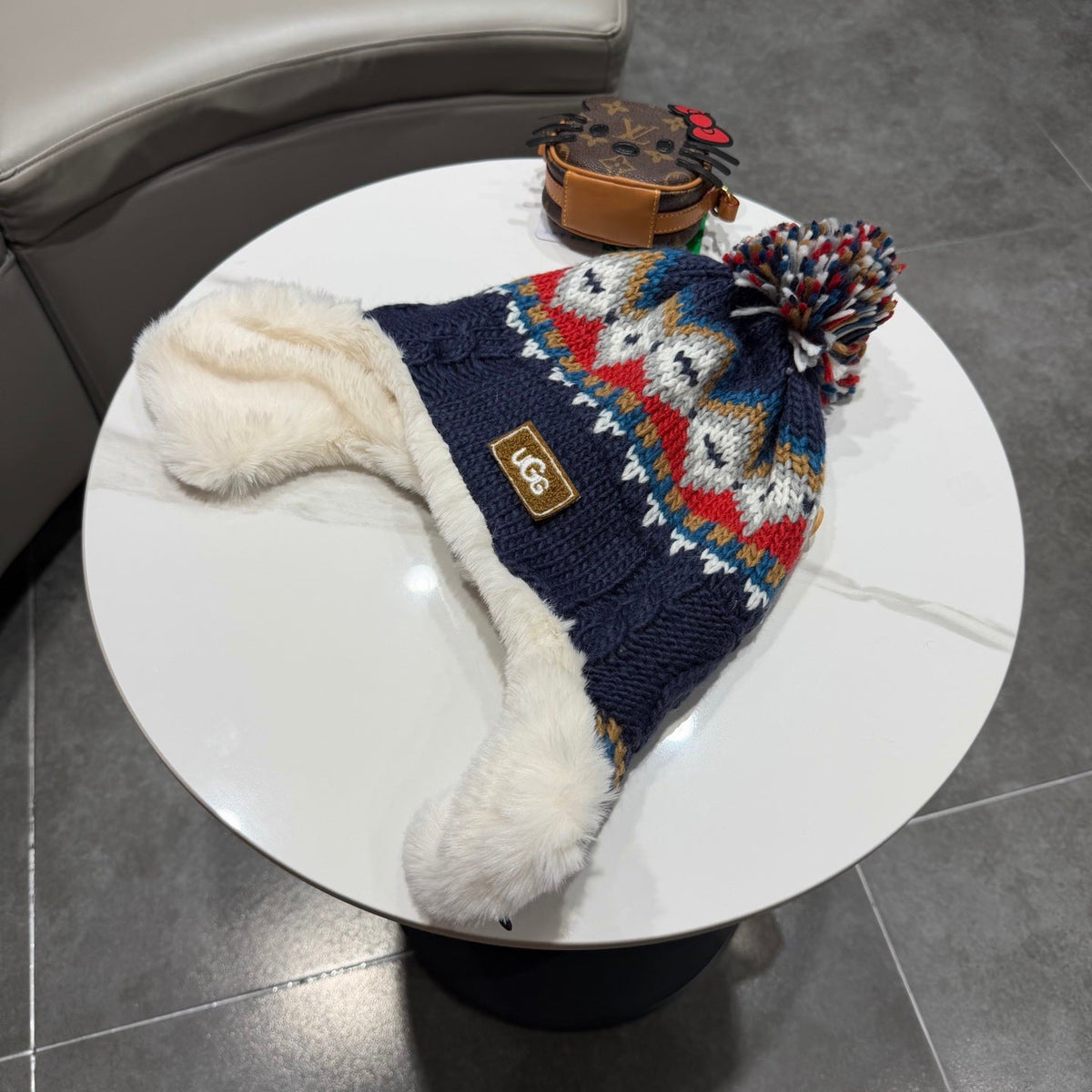UGG 26s Winter Pattern Bomber Trapper Hat Multicolor Fur 499181