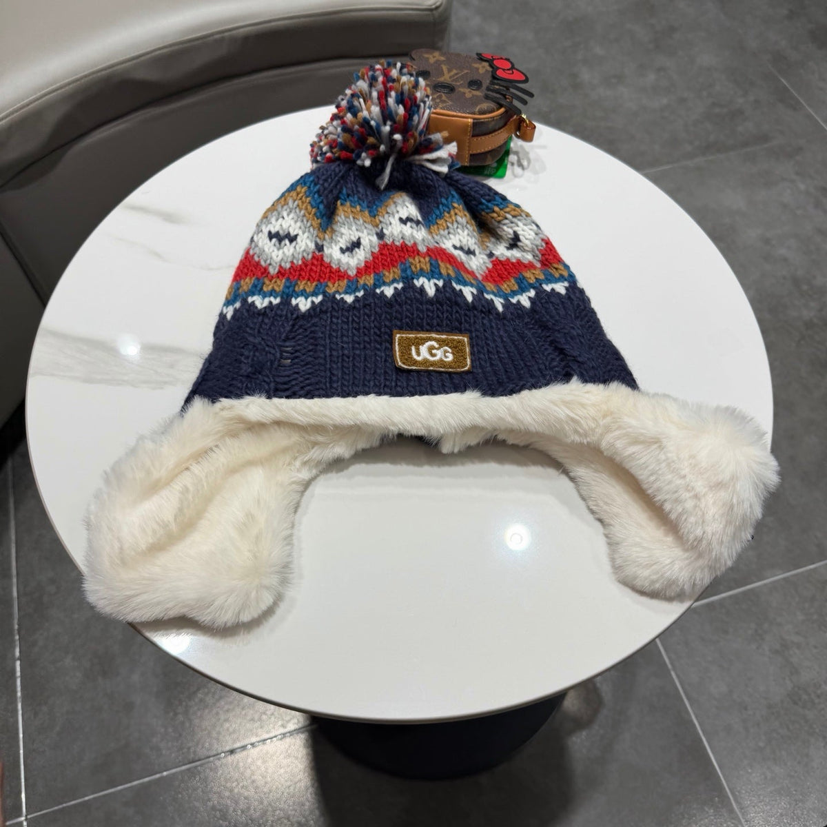 UGG 26s Winter Pattern Bomber Trapper Hat Multicolor Fur 499181