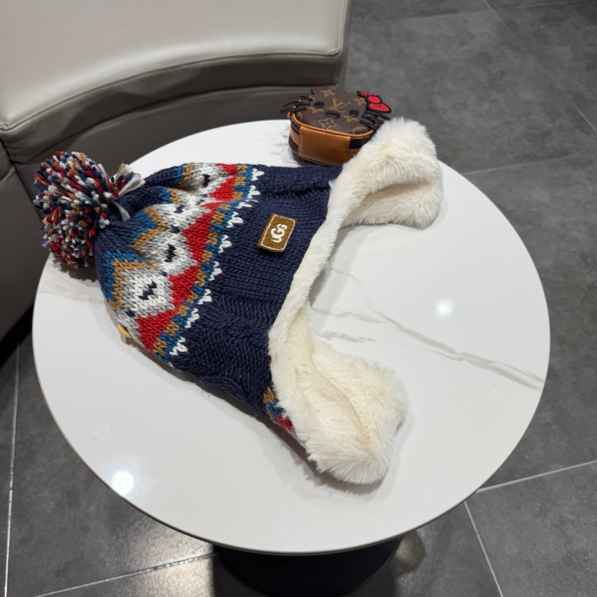 UGG 26s Winter Pattern Bomber Trapper Hat Multicolor Fur 499181