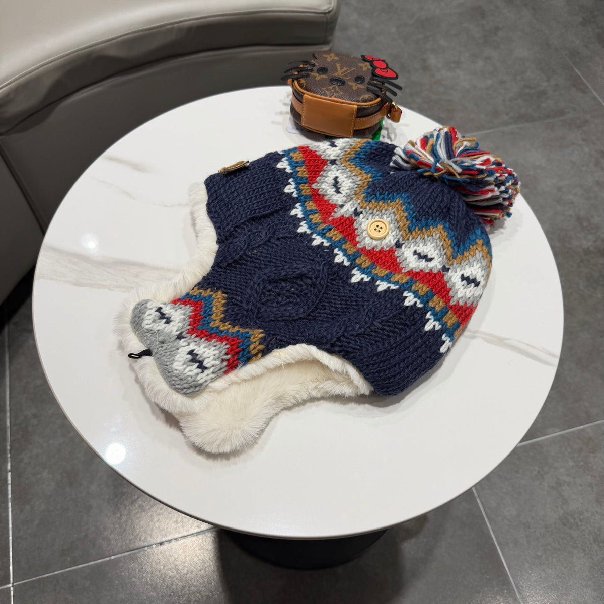 UGG 26s Winter Pattern Bomber Trapper Hat Multicolor Fur 499181