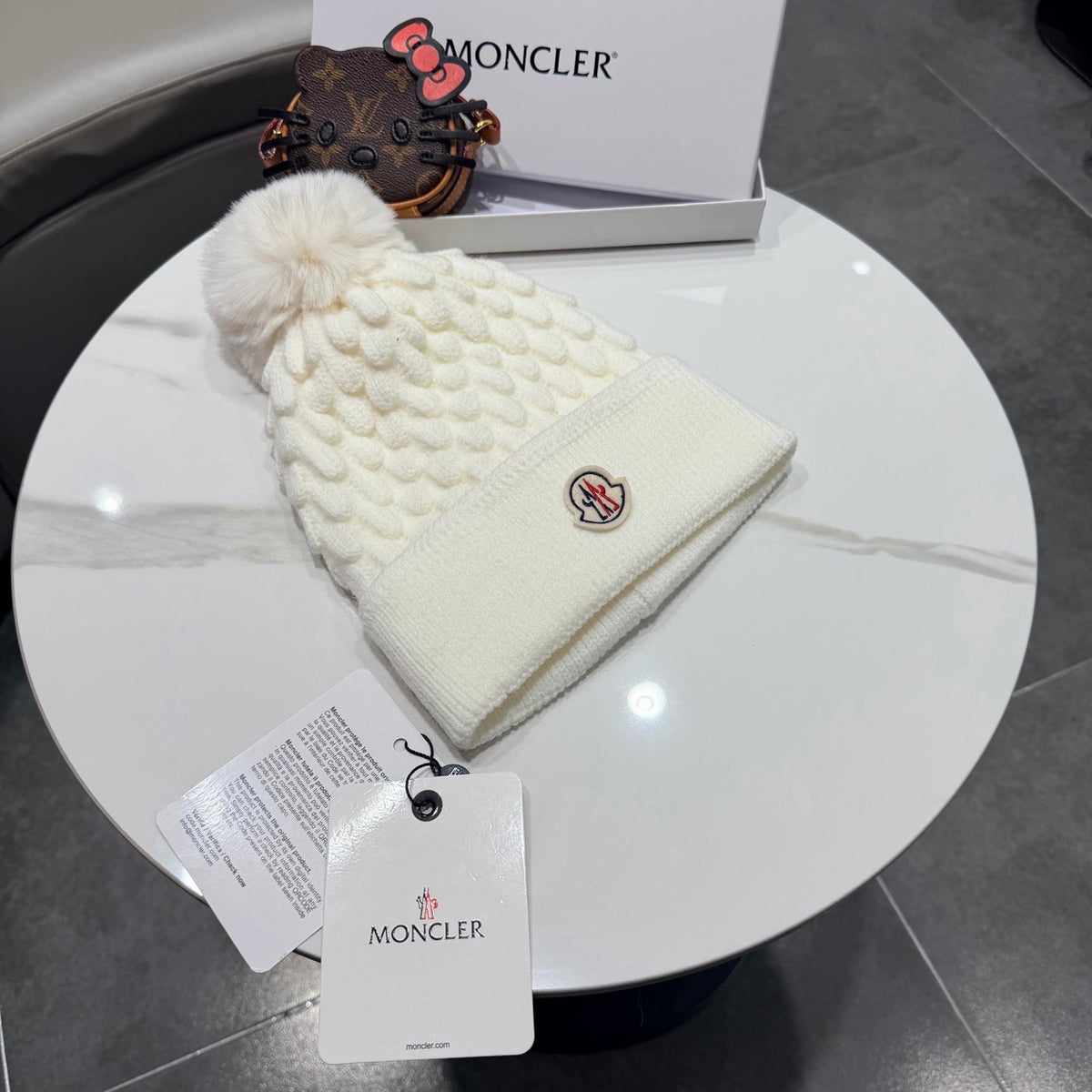 MC 26s Winter Pom Pom Beanie White Wool 499252