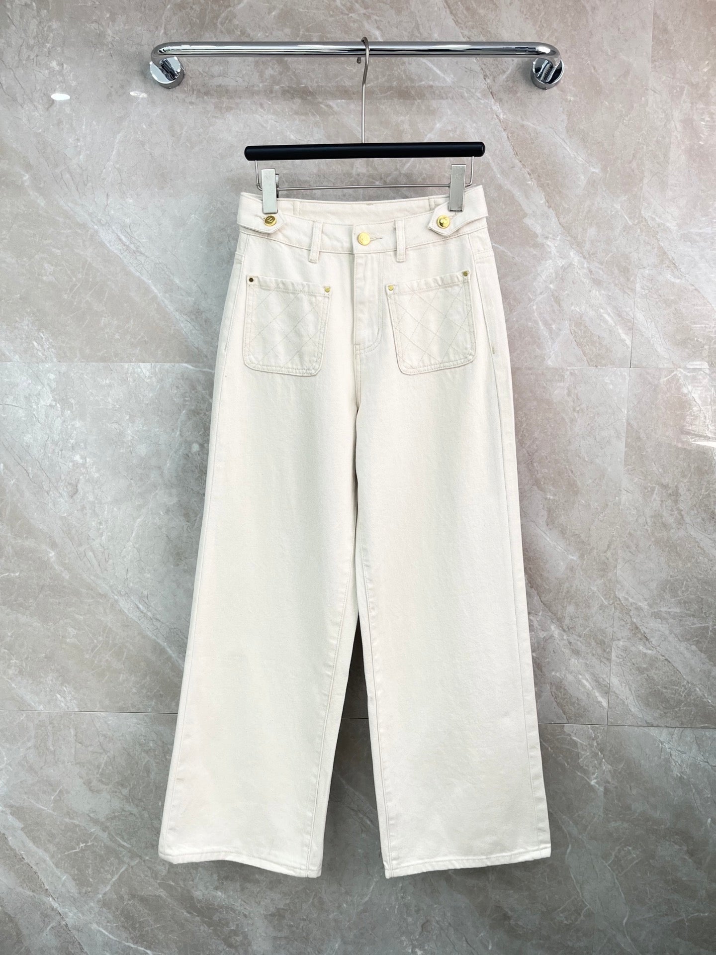 CD Quilted Pocket Wide-Leg Jeans Off-white Denim Cotton 351186