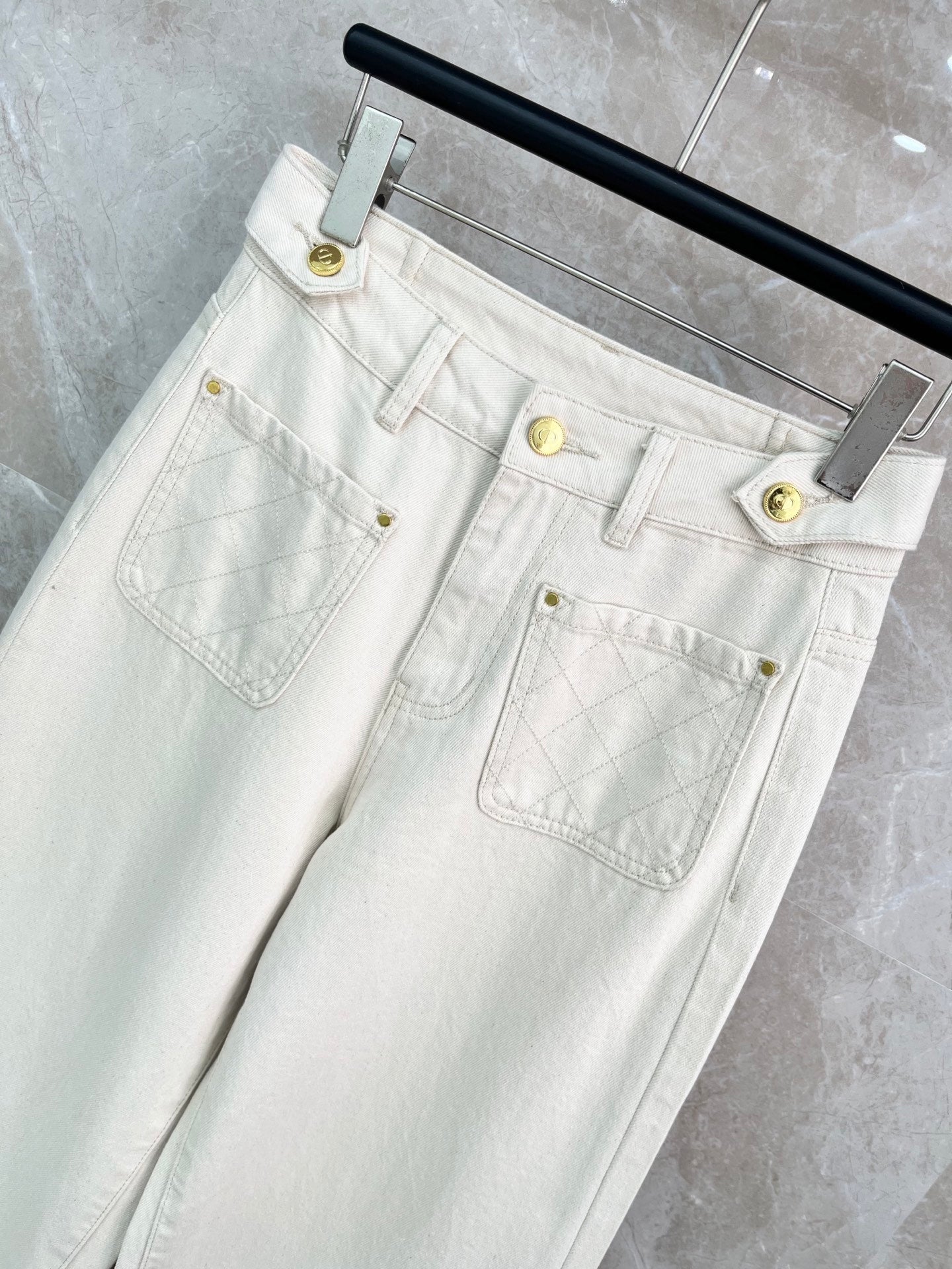 CD Quilted Pocket Wide-Leg Jeans Off-white Denim Cotton 351186
