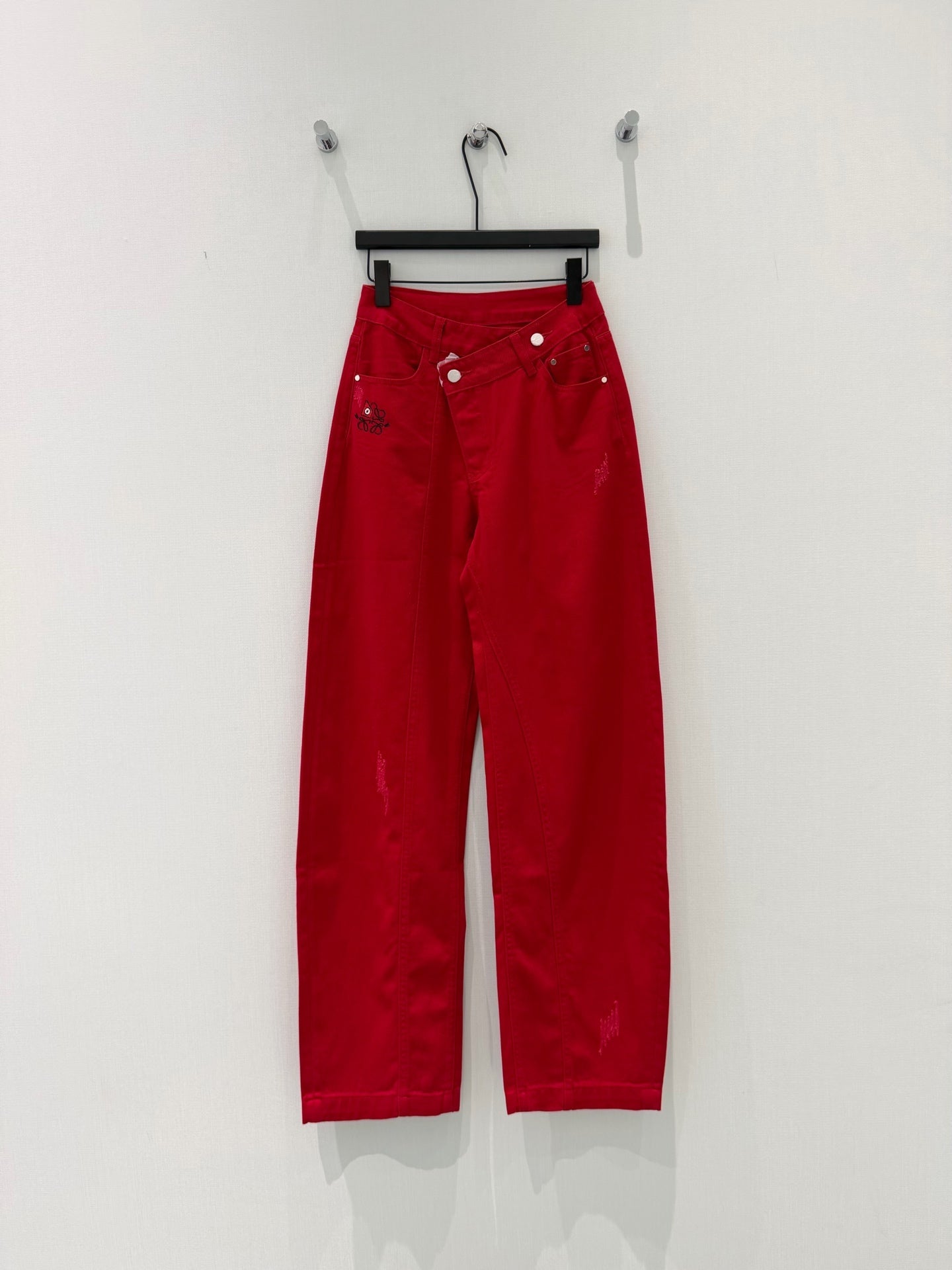 Loewe Asymmetric Waist Denim Jeans Bright Red Cotton Tencel 351201