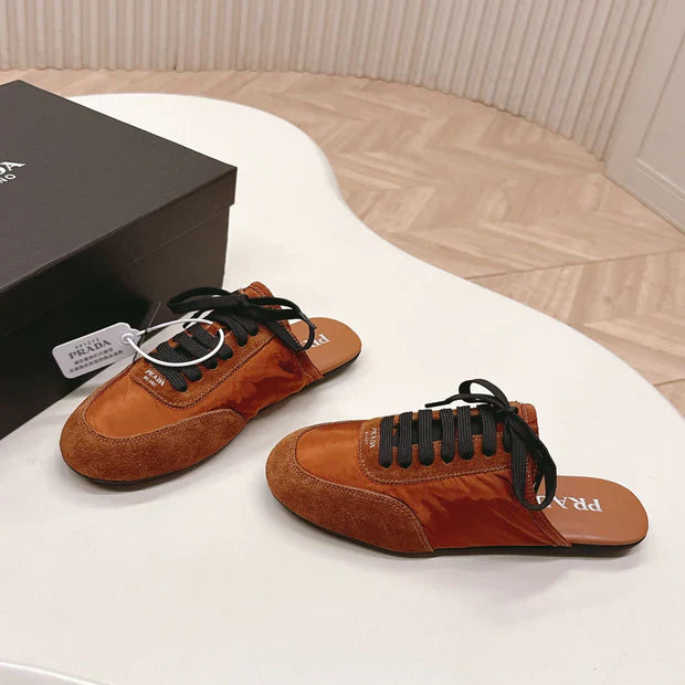 PRA 26S Mule Sneaker Camel Brown Suede Canvas 600607
