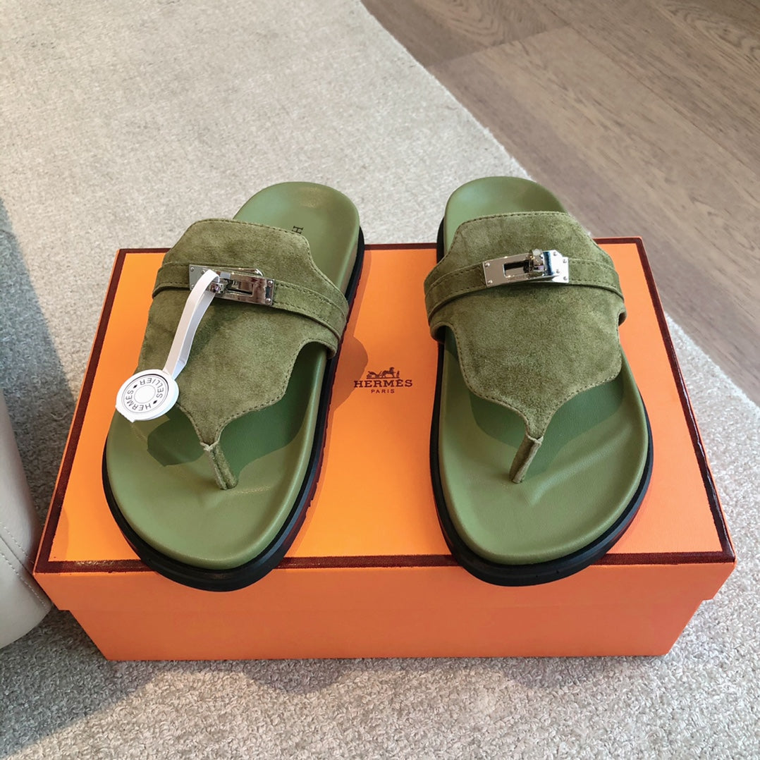 Empire Sandal Olive Lambskin Suede Goatskin