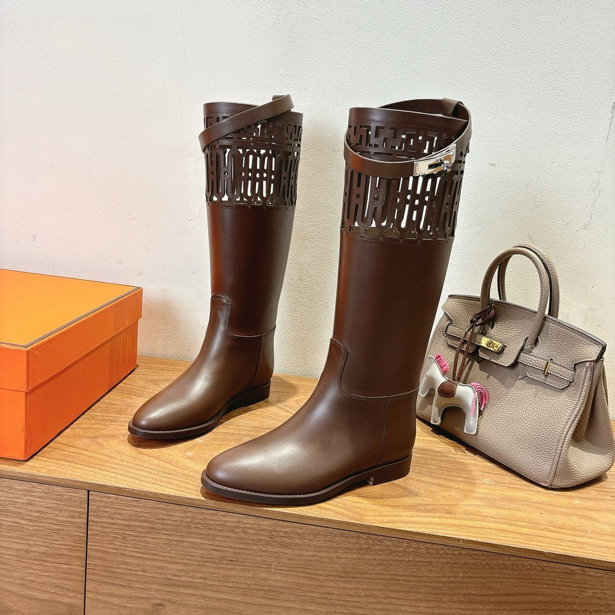 HM 26s Perforated High-Top Boots In Brown Calfskin