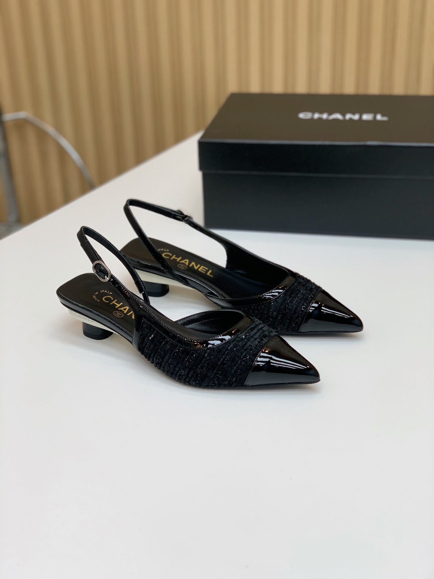 CC 26s Slingback 3.5cm Black Wool Patent Calfskin 792591