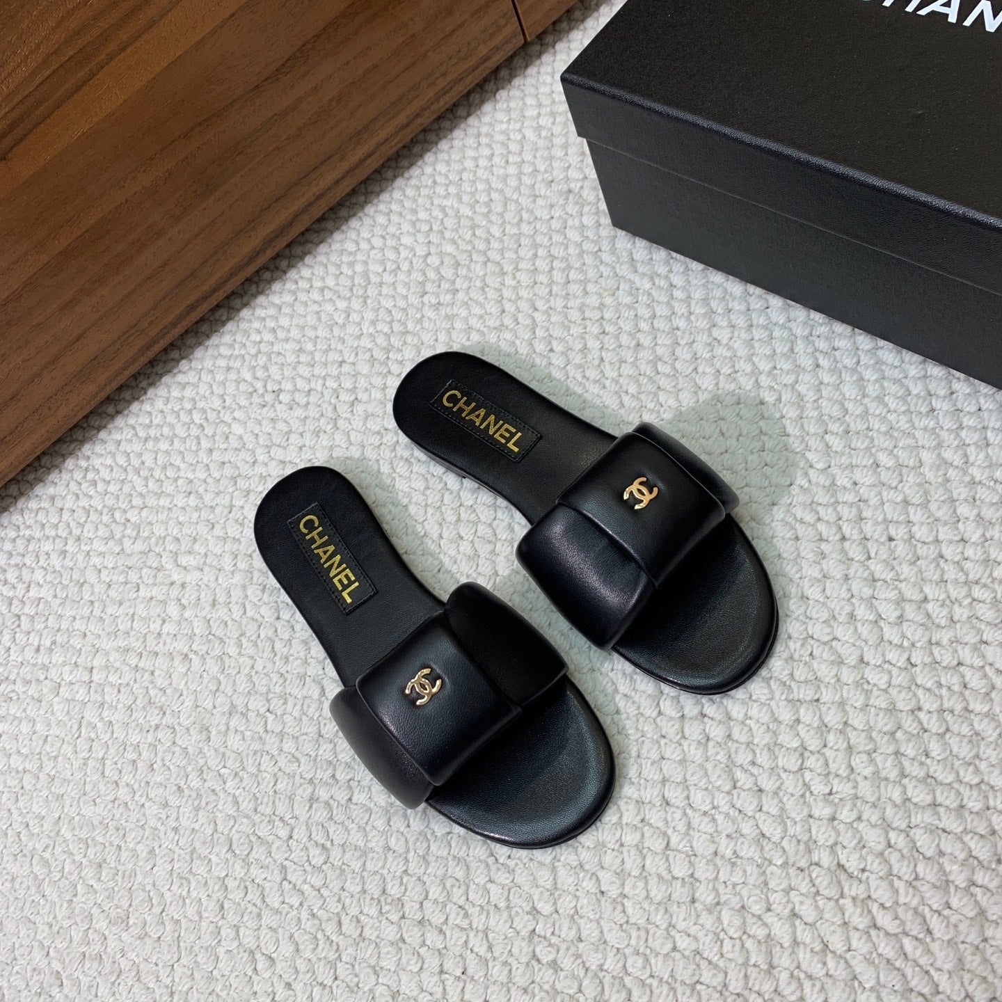 CC 26s Padded Sandals Black Lambskin 887952