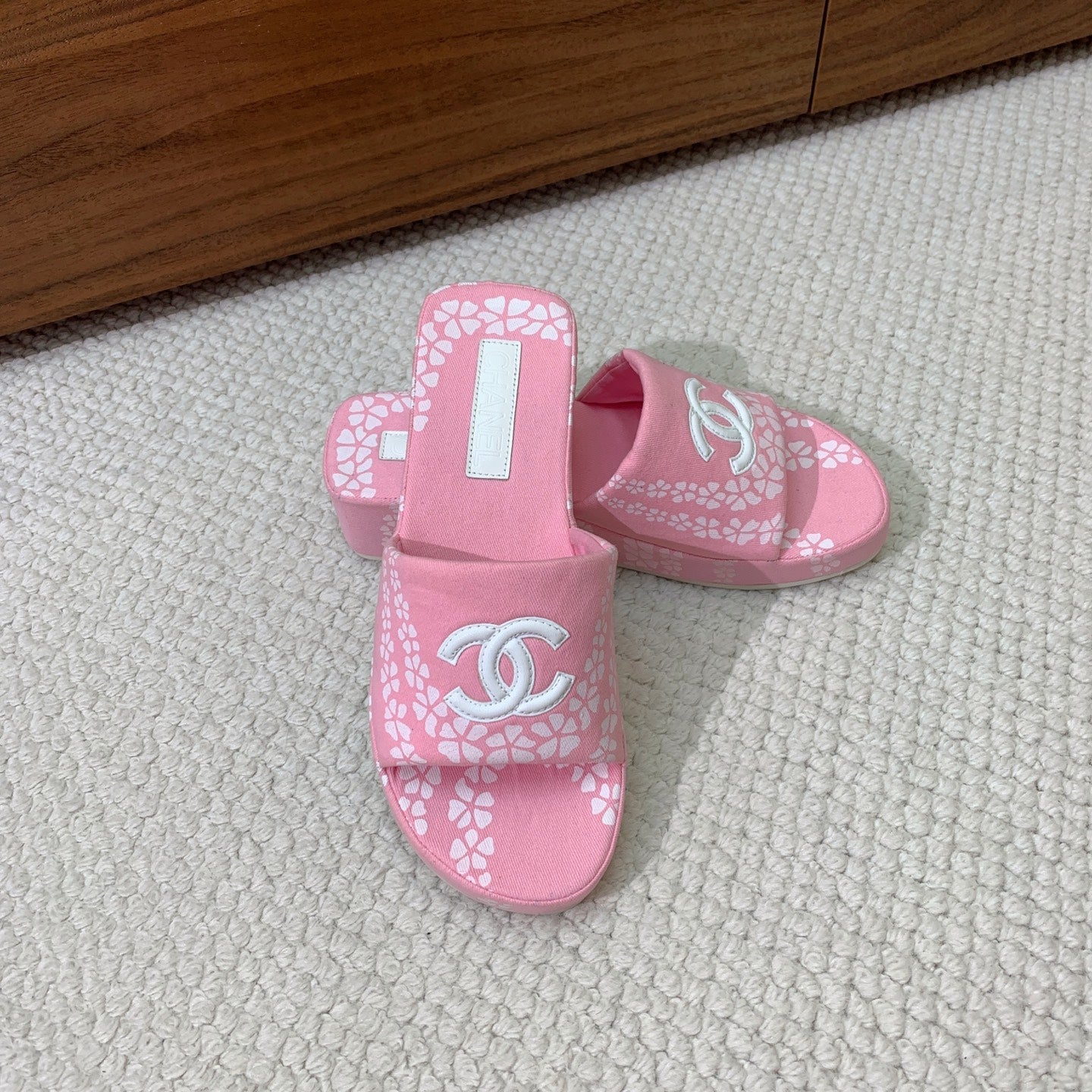 CC Platform Printed Slippers 4.5cm Light Pink Canvas 792621