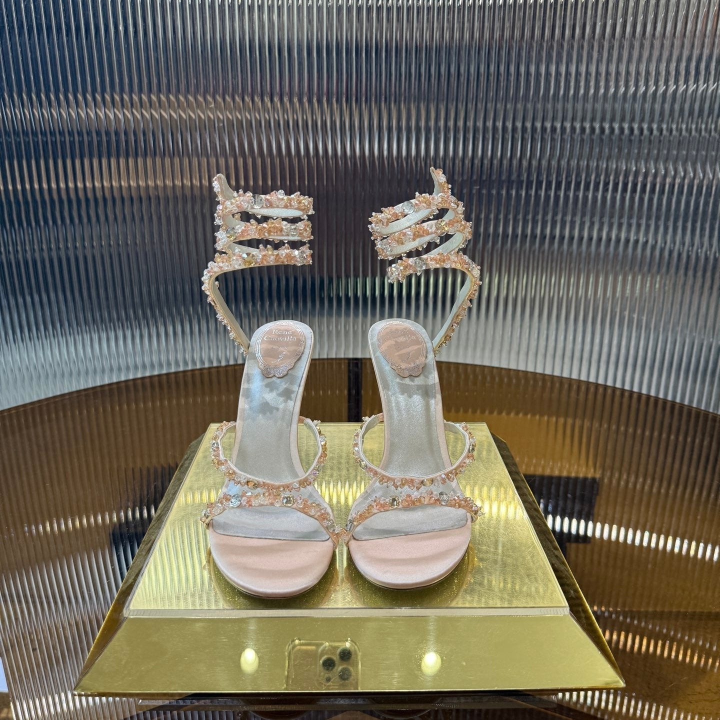 RC 25C Crystal Diamond Sandals Pink Sheepskin Rhinestone 275778
