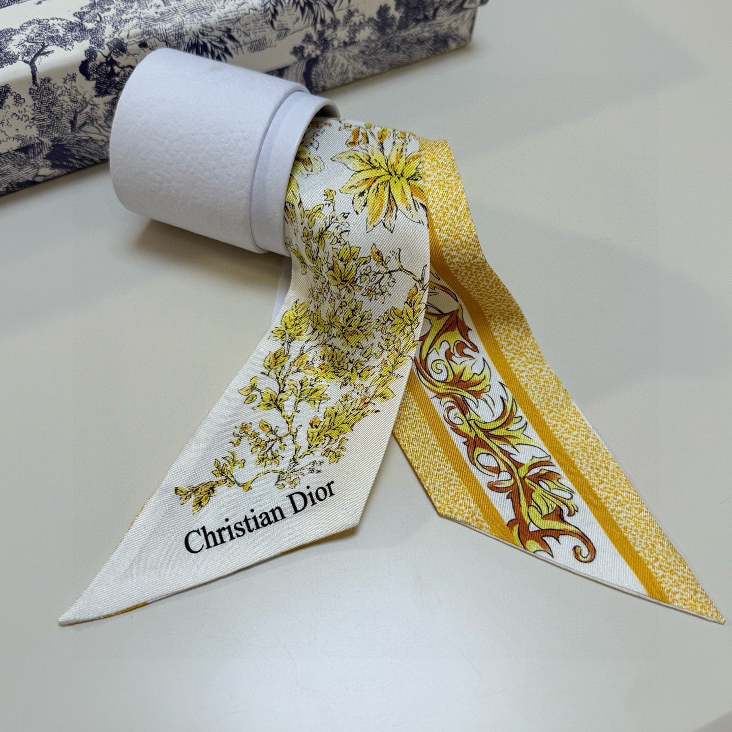 CD Twilly Mini Scarf 105 Lemon Yellow Silk Twill 147654