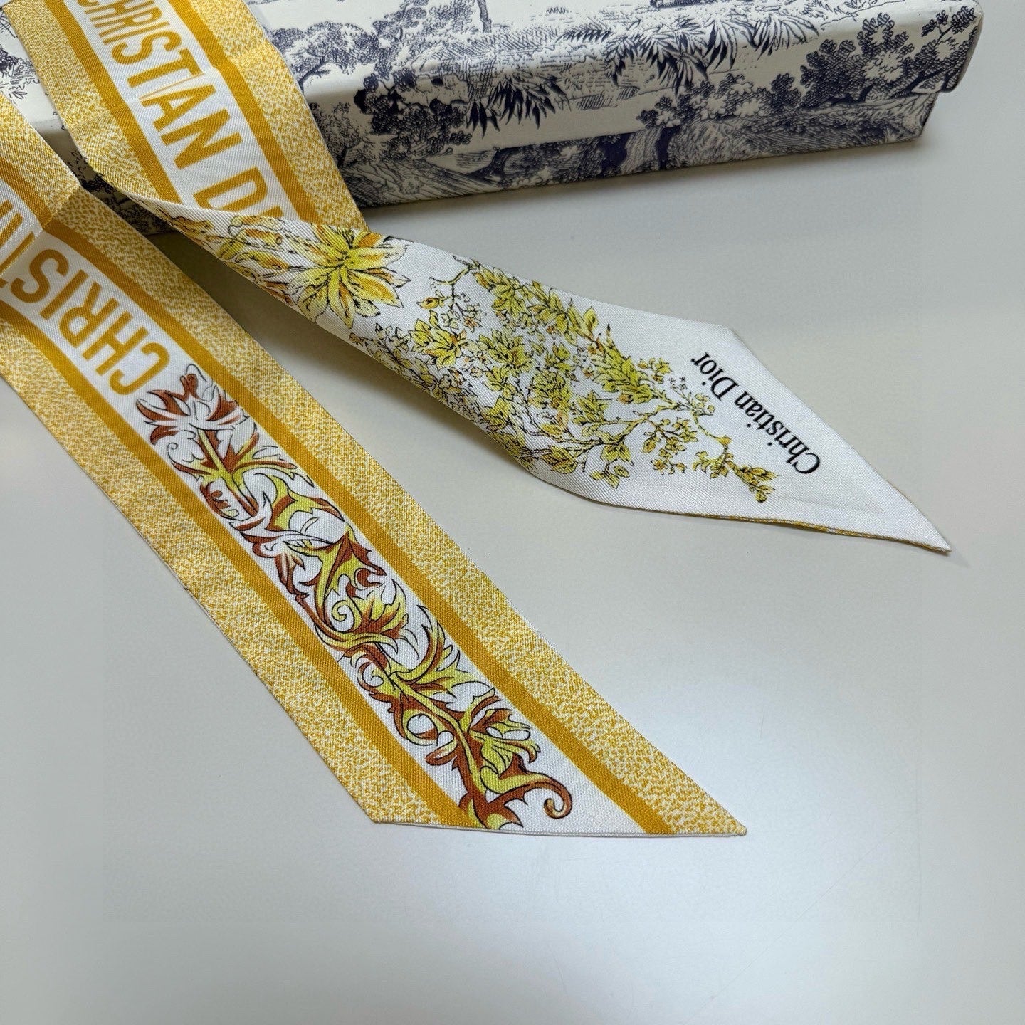 CD Twilly Mini Scarf 105 Lemon Yellow Silk Twill 147654