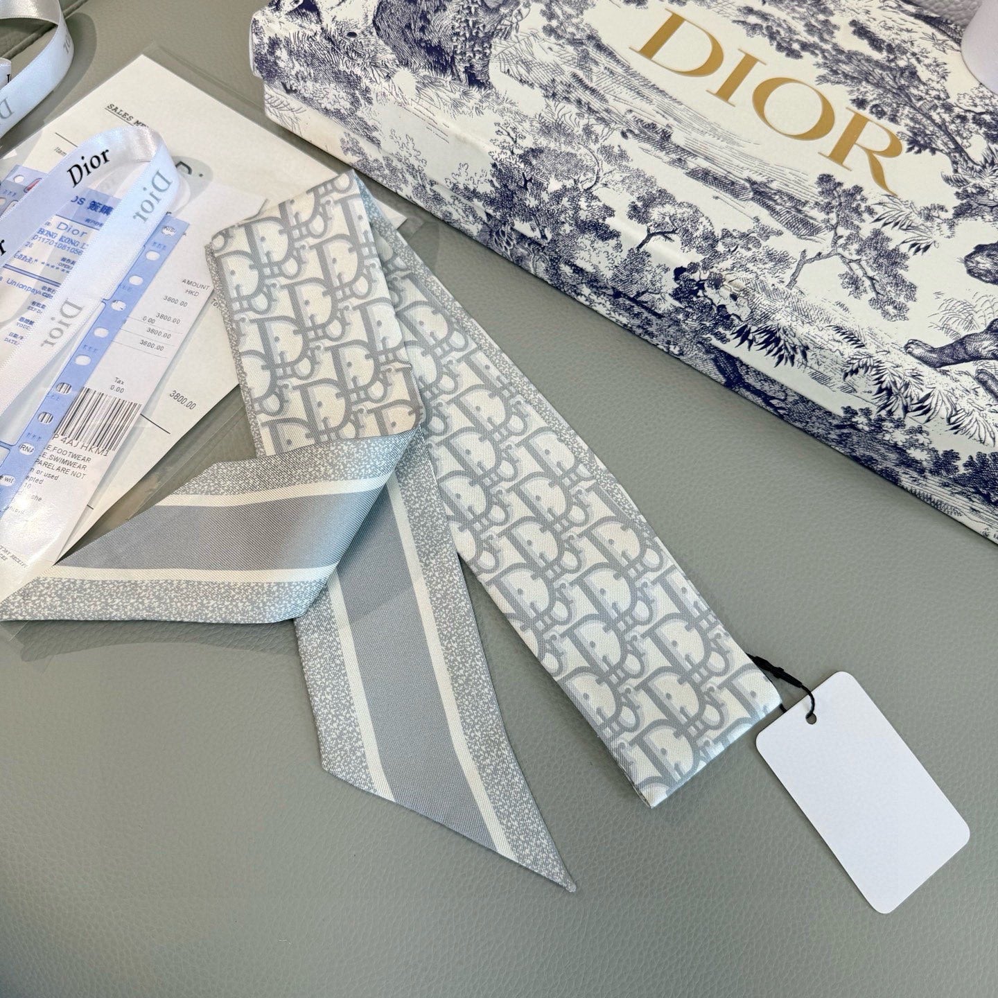 CD Twilly Mini Scarf 105 Grey Silk Twill 147663