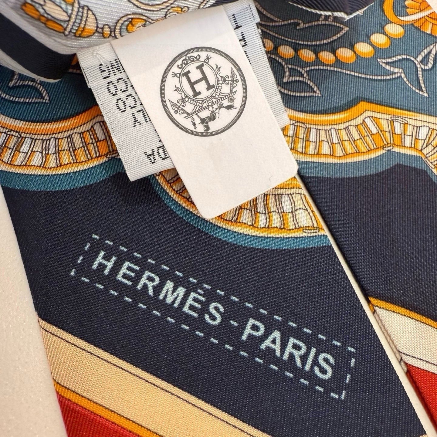 HM Twilly Mini Scarf 105 Creme Bleu Terracotta Silk Twill 153180
