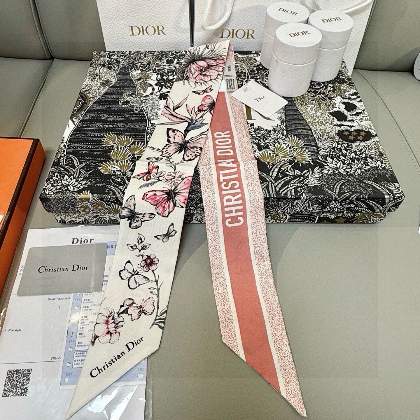 CD Jouy Mexico Mitzah Scarf White Pink Silk 153193