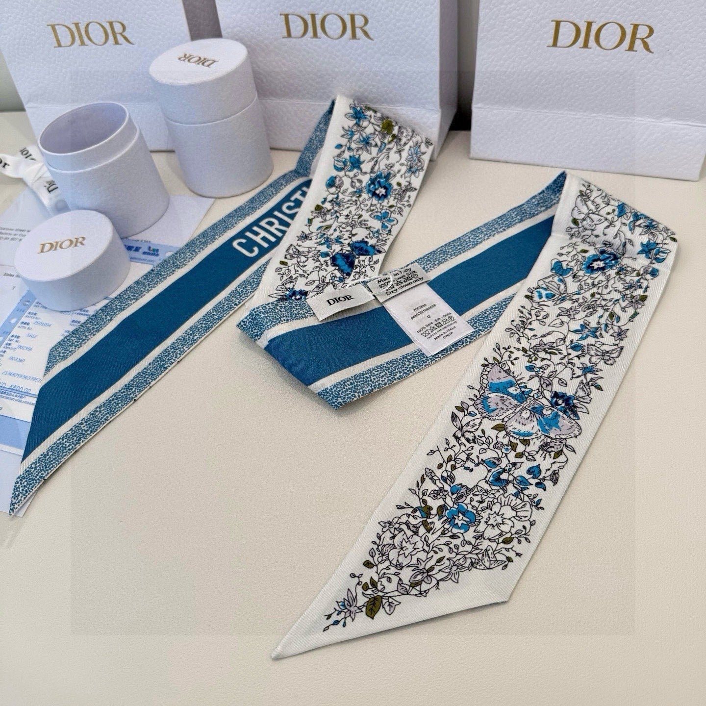 CD Mitzah Scarf White Blue Silk 153195