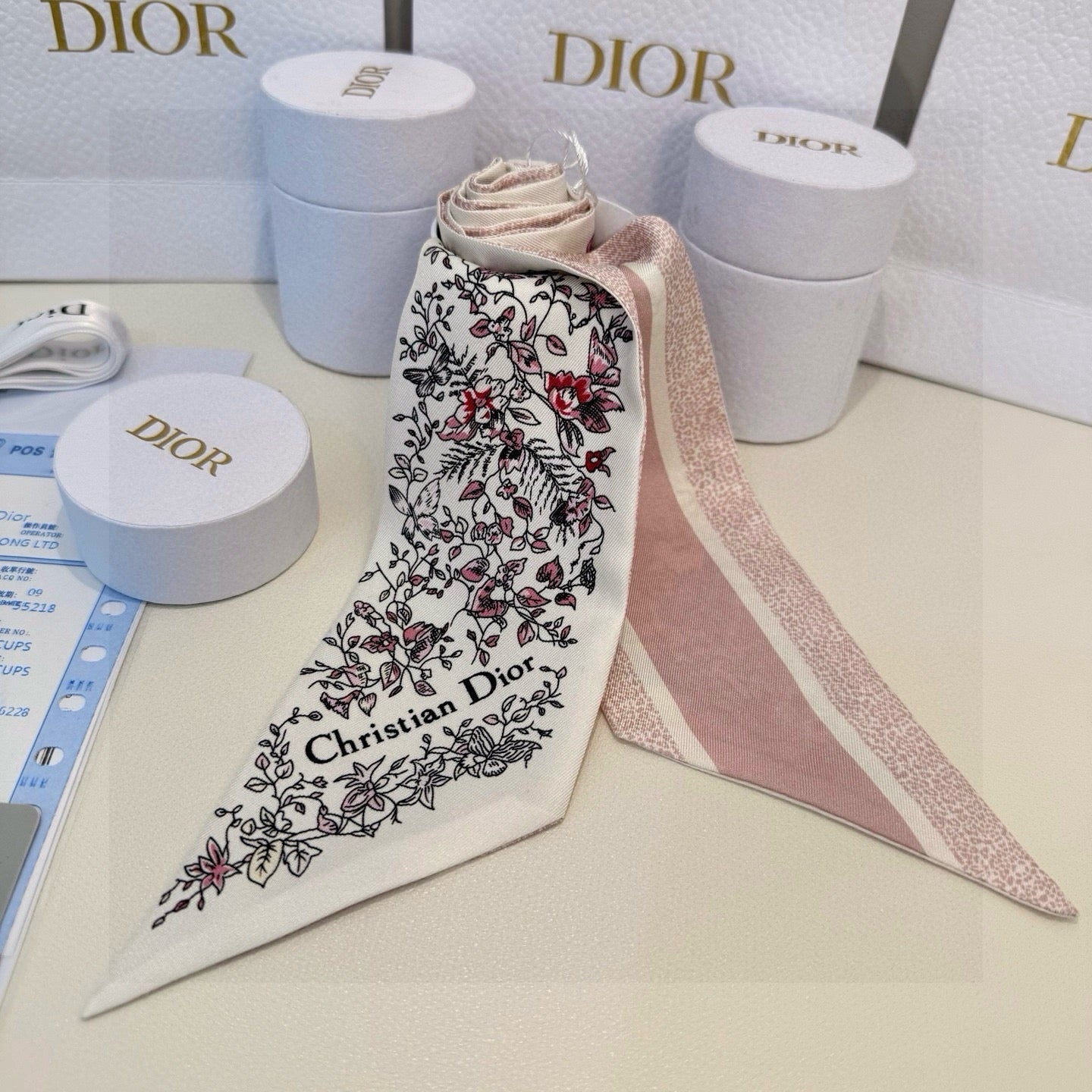 CD Mitzah Scarf White Pink Silk 153197