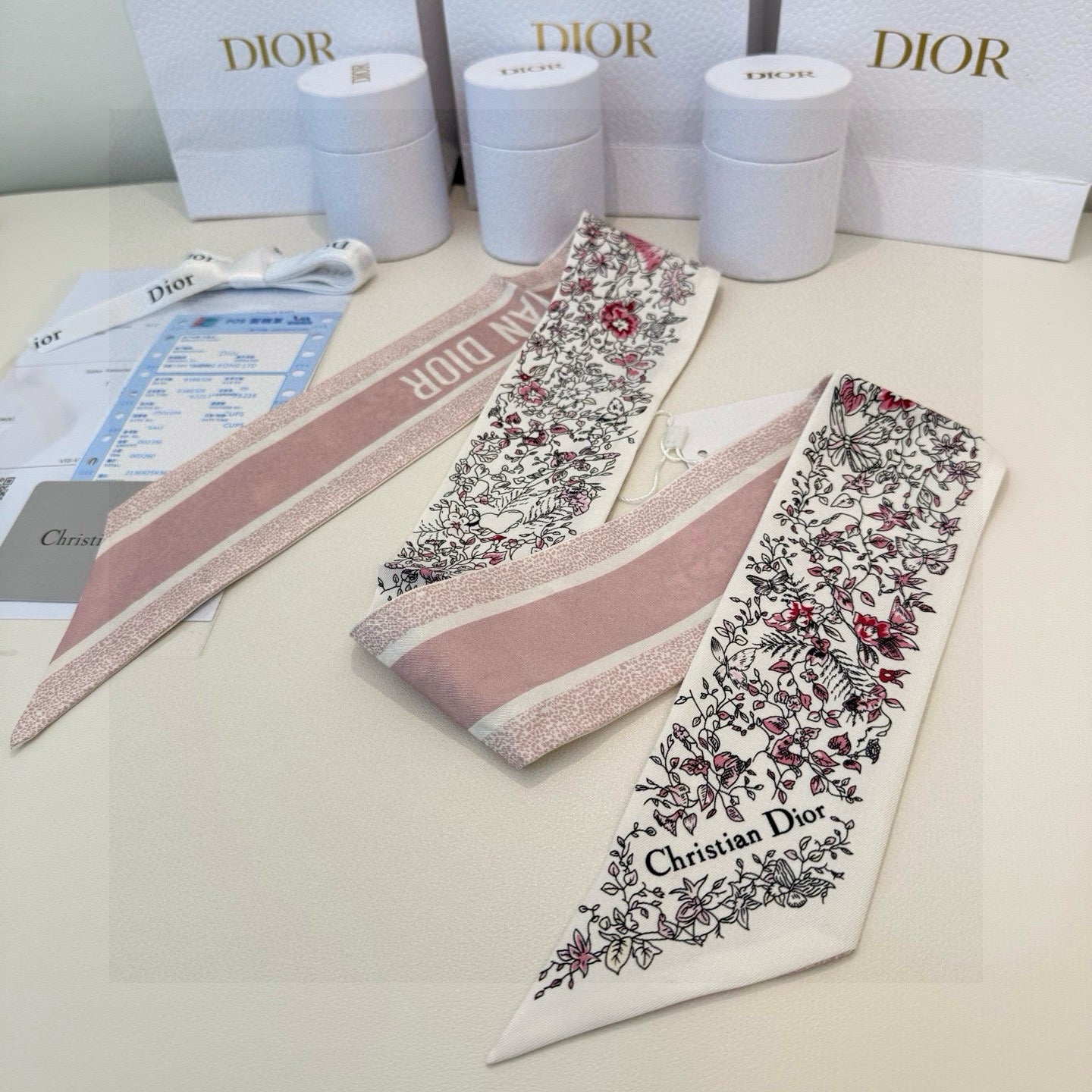 CD Twilly Mini Scarf 105 Dusty Pink Silk Twill 153197