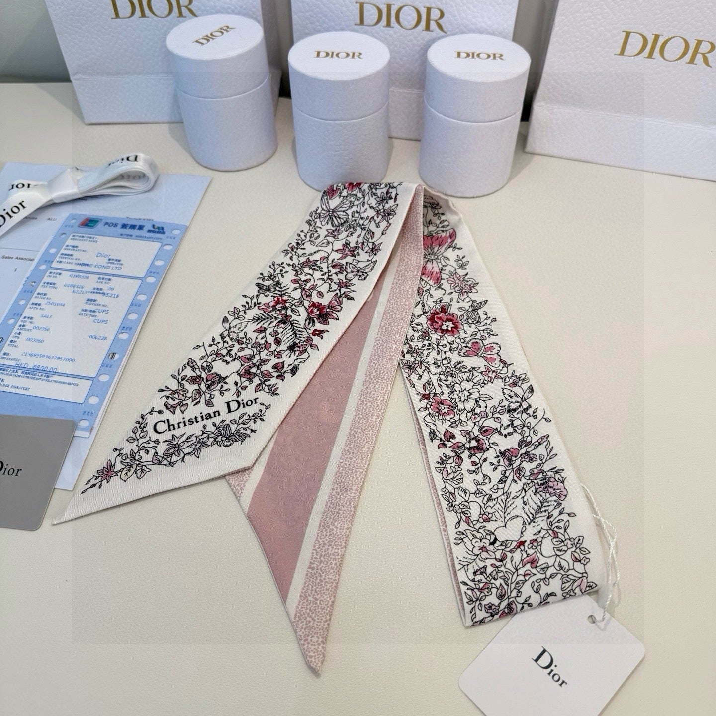 CD Mitzah Scarf White Pink Silk 153197