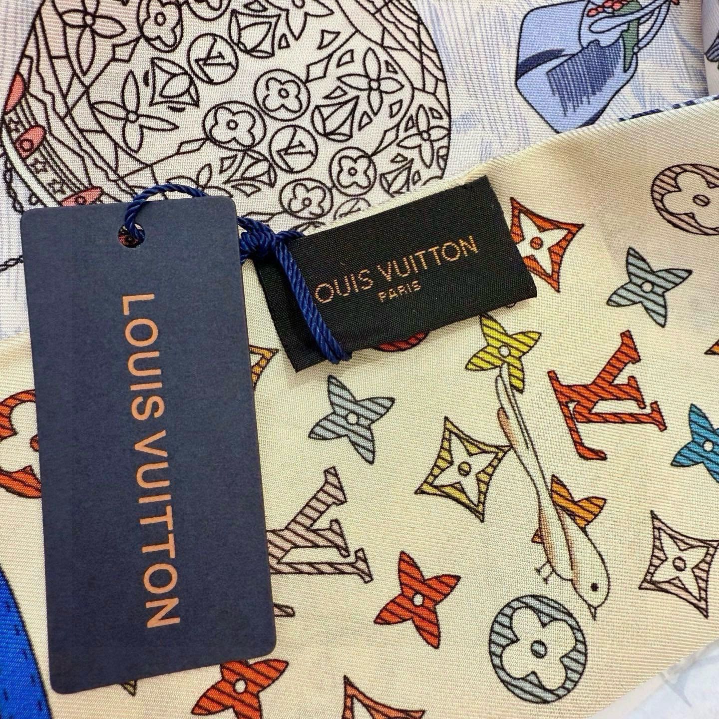 HM Twilly Mini Scarf 120 Blue Beige Silk Twill 153200