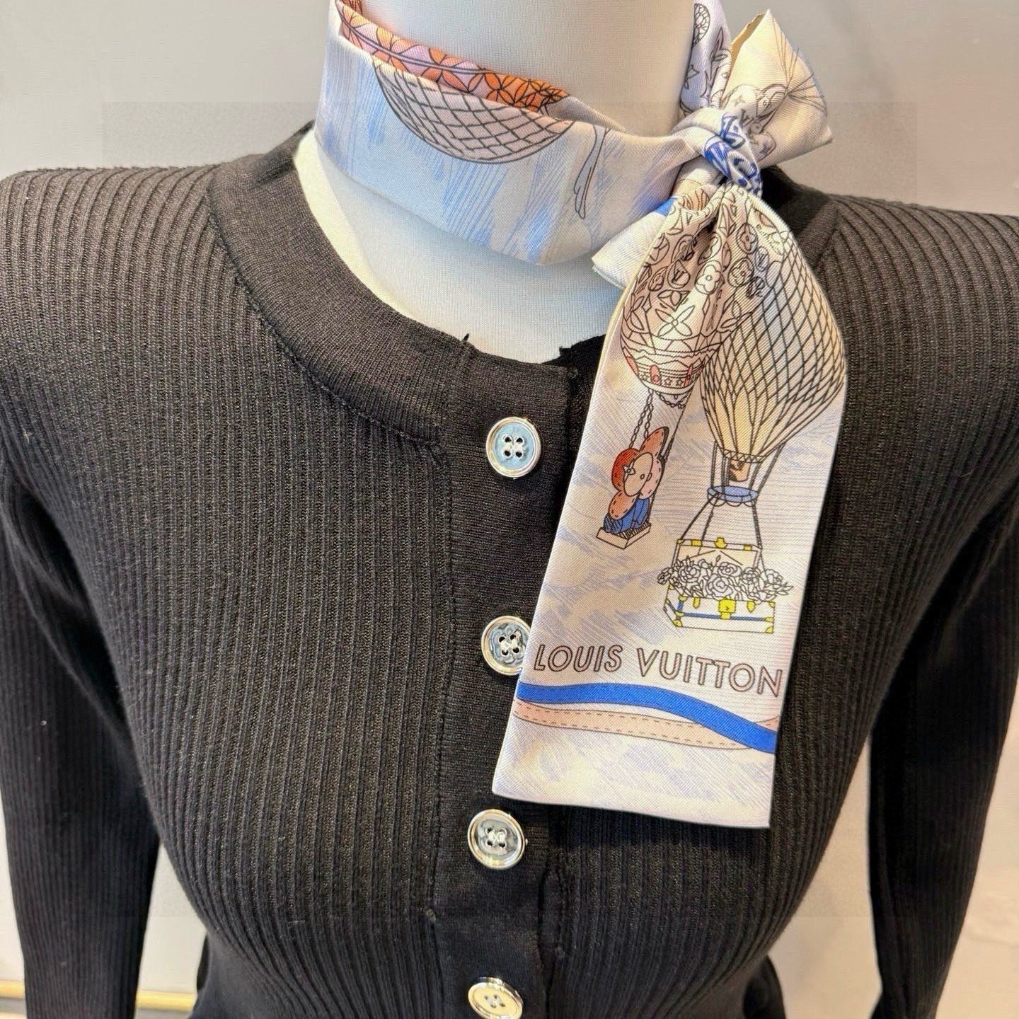 HM Twilly Mini Scarf 120 Blue Beige Silk Twill 153200