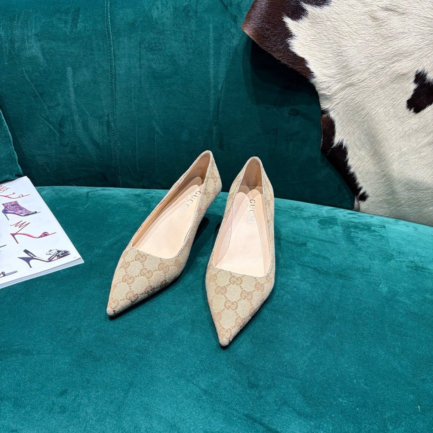 GG Pointed-Toe Slingback  Light Beige Canvas 741264