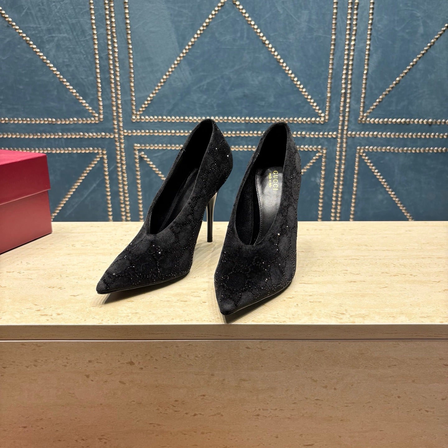 GG High-Heeled Pump 10.5cm Black Suede 741294