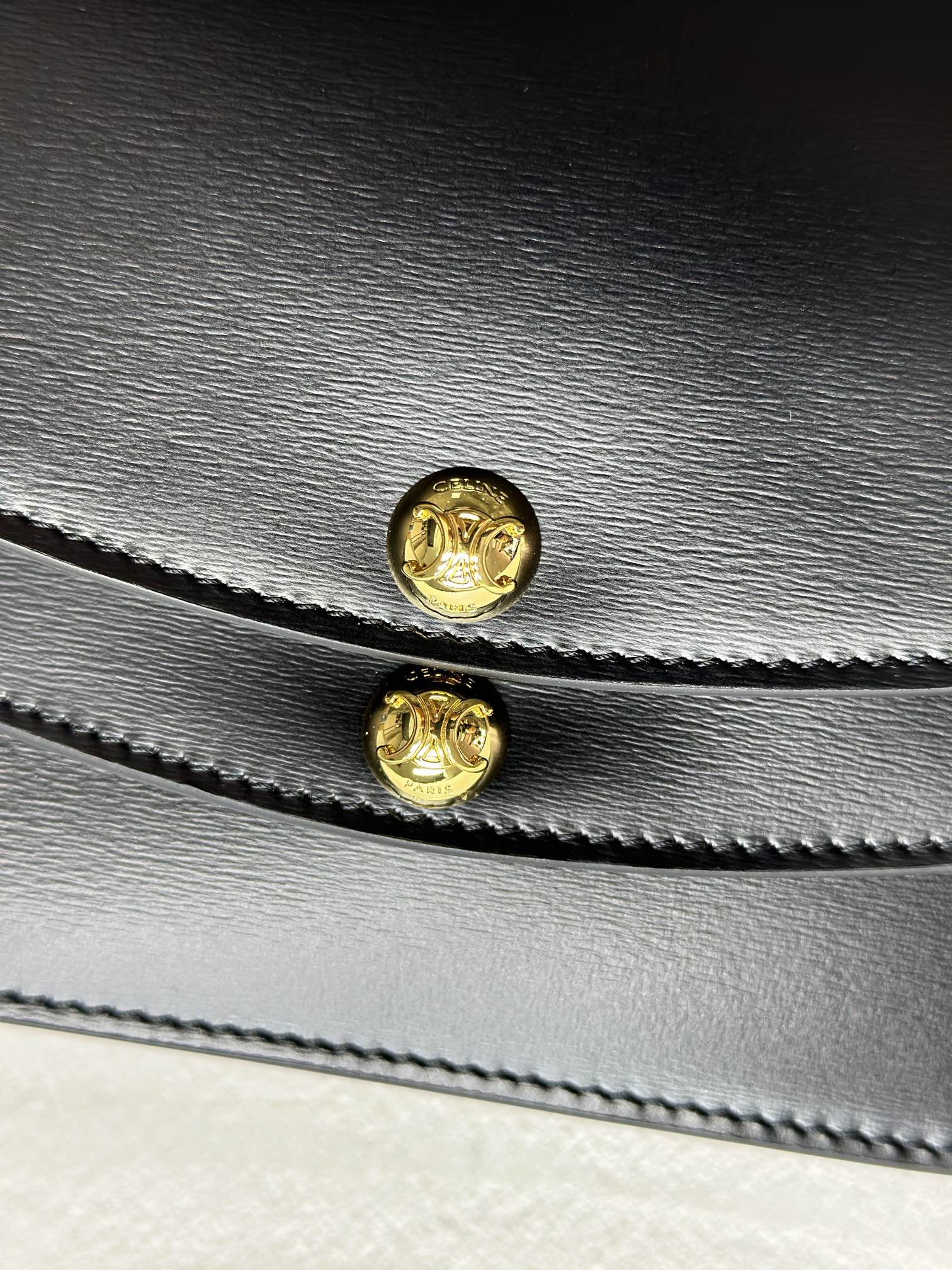 Celin Duo Wallet On Strap Triomphe Black Calfskin