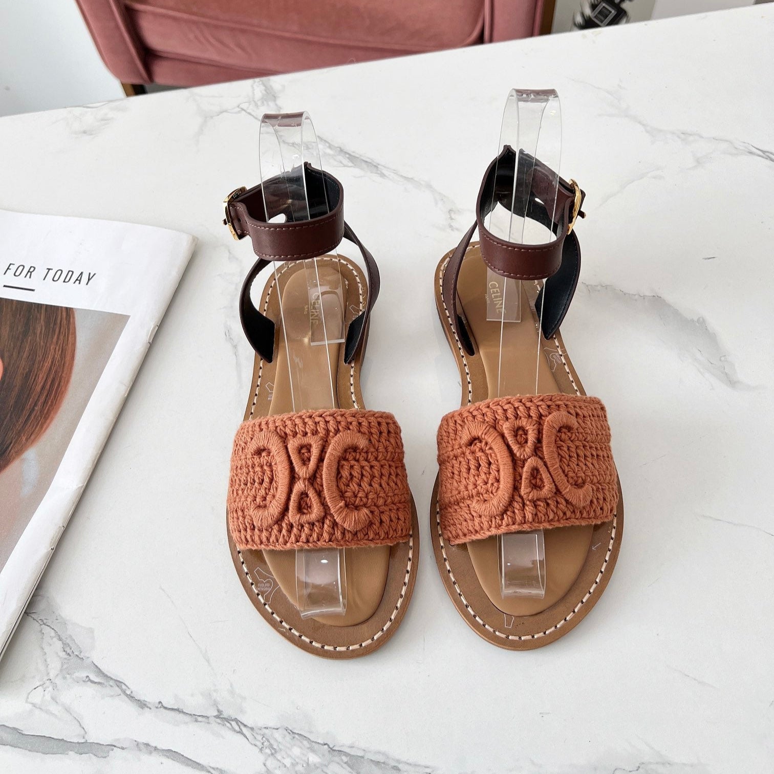 Celine 25C Lympia Sandal Melon Orange Fabric with Calfskin 238174