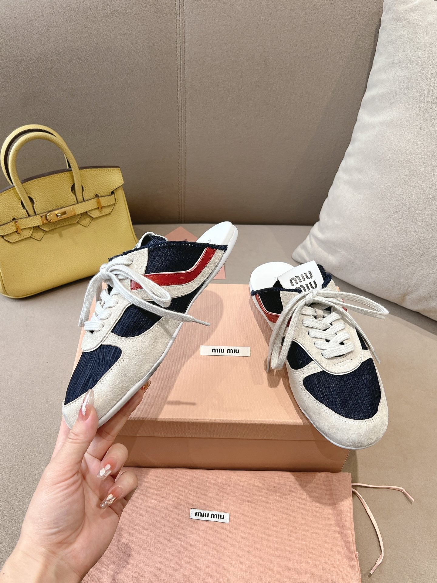Miu x NB 530 SL Mules Black Grey Mesh Suede 642507