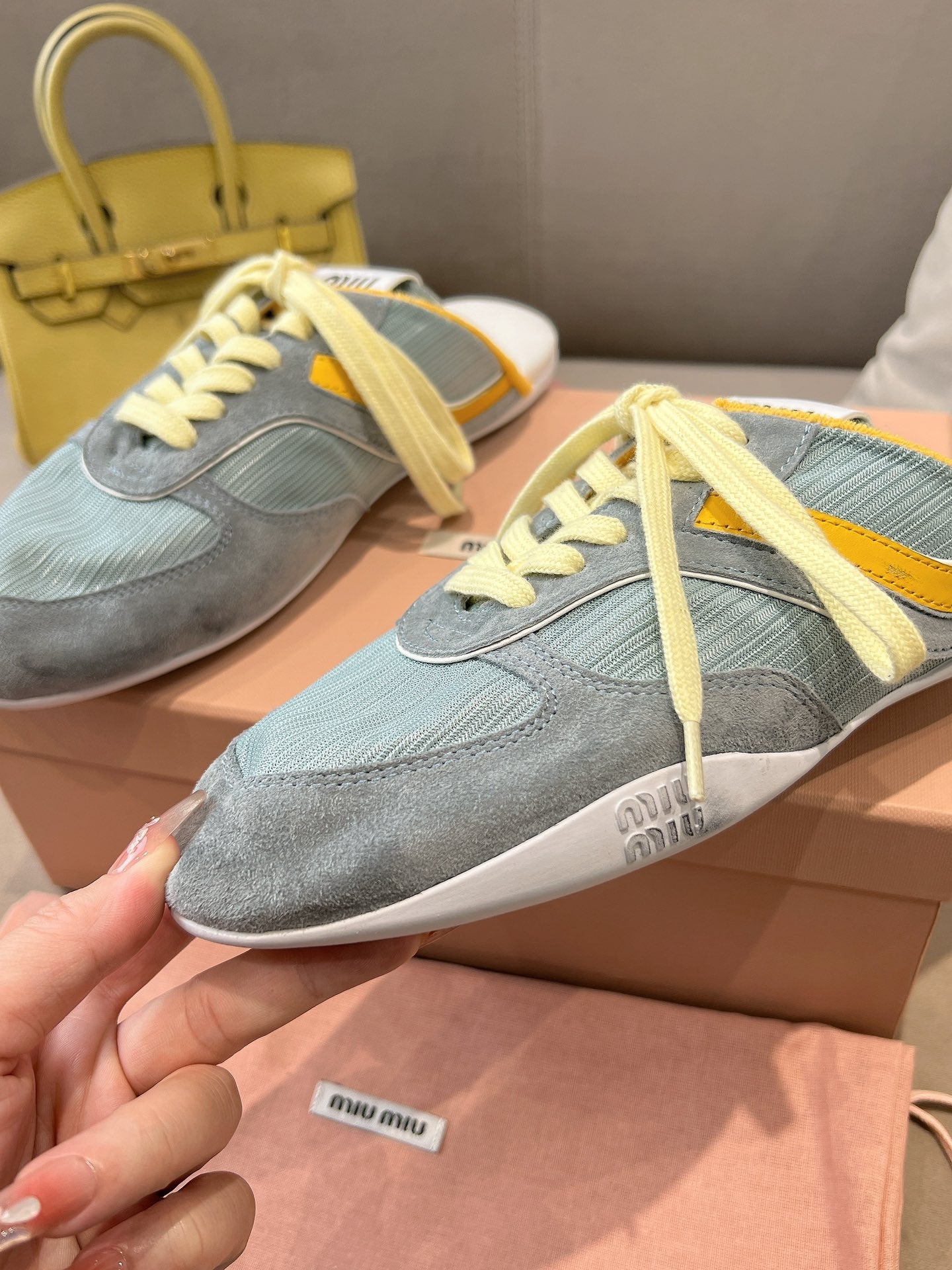 Miu x NB 530 SL Mules Teal Green Grey Mesh Suede 642508