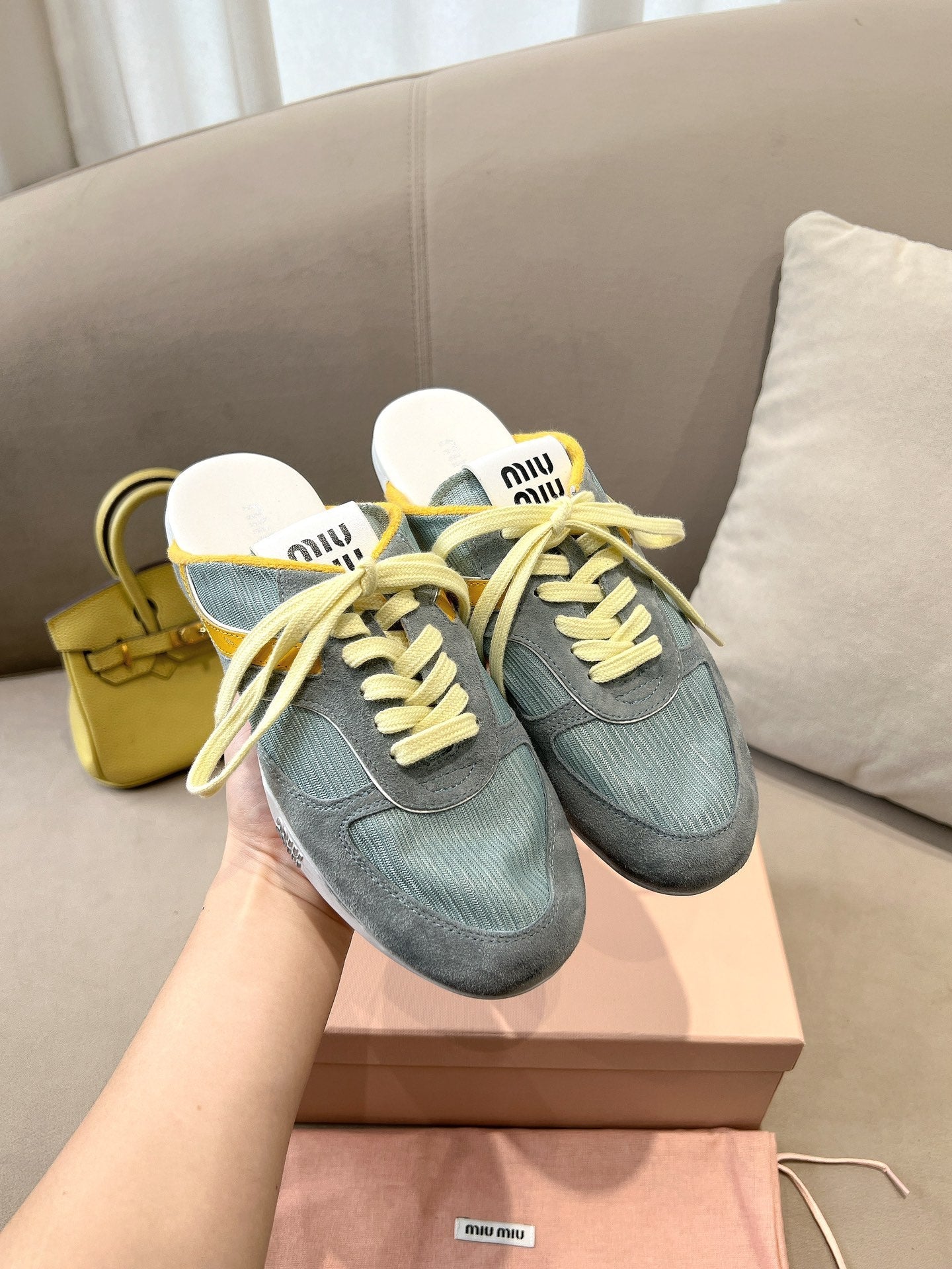 Miu x NB 530 SL Mules Teal Green Grey Mesh Suede 642508