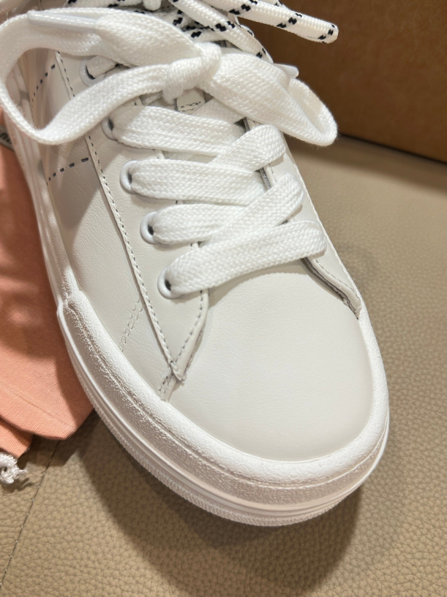 Miu Bleached Leather Sneakers Off White Leather 940987