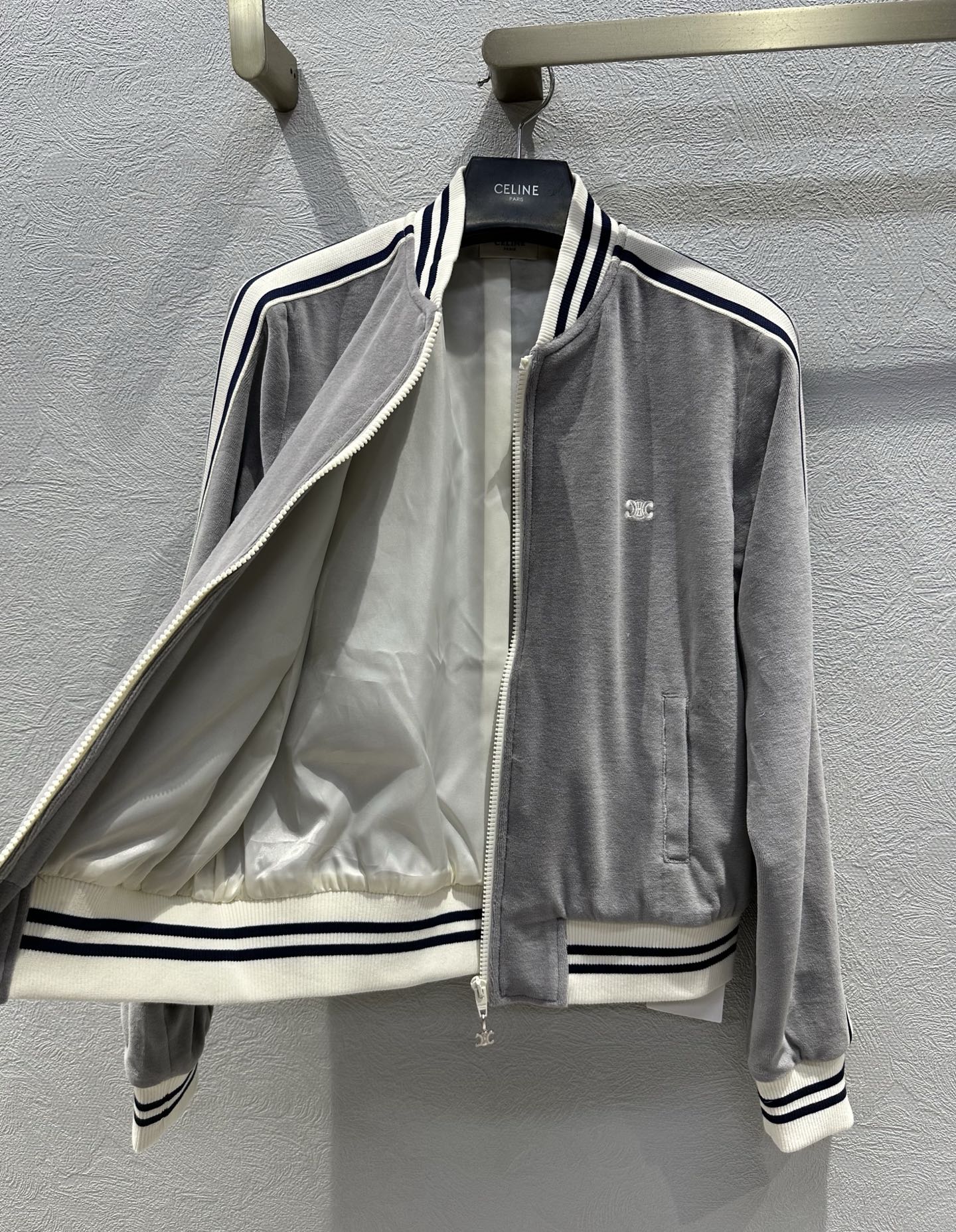Celine 25 Jacket Grey White Velvet Cotton