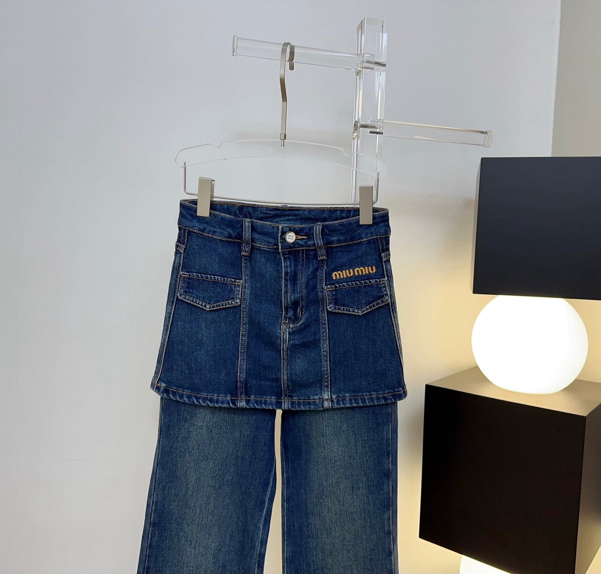 Miu Miu 26s Jeans Skirt-Overlay Wide-Leg Blue Denim 429844