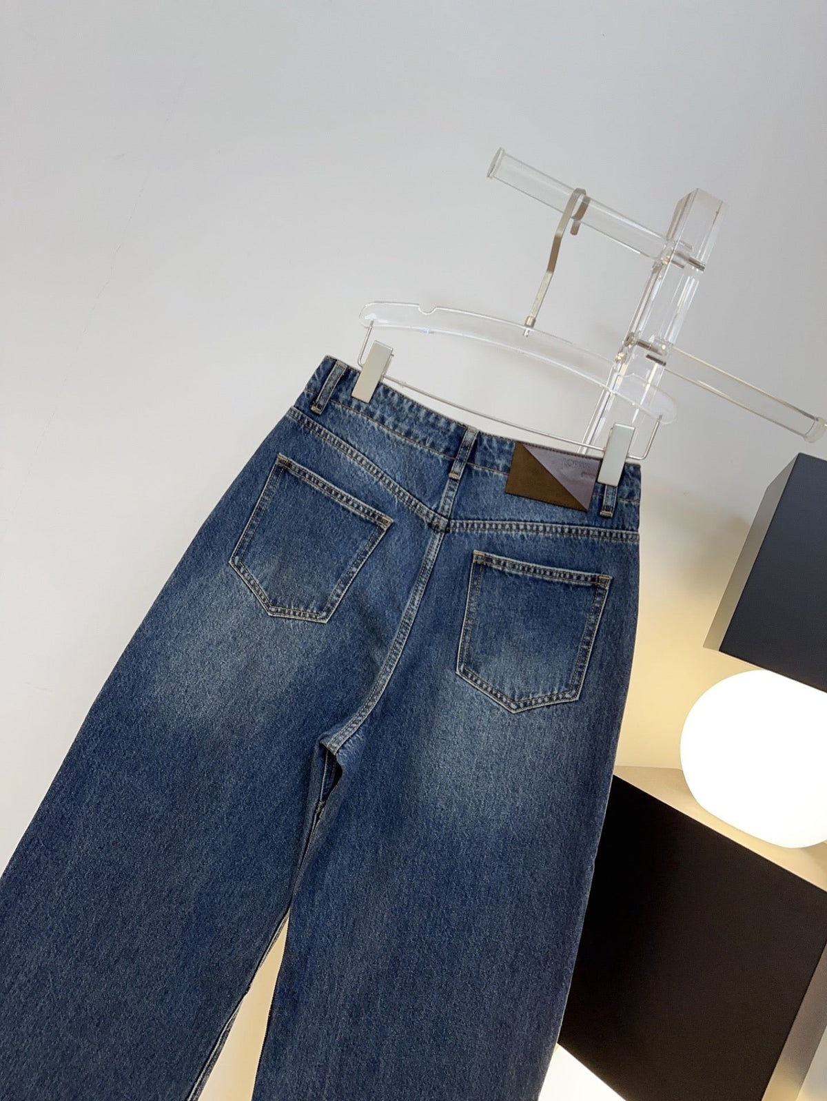Loewe 26s Jeans Knee-Seam Wide-Leg Blue Denim 429842