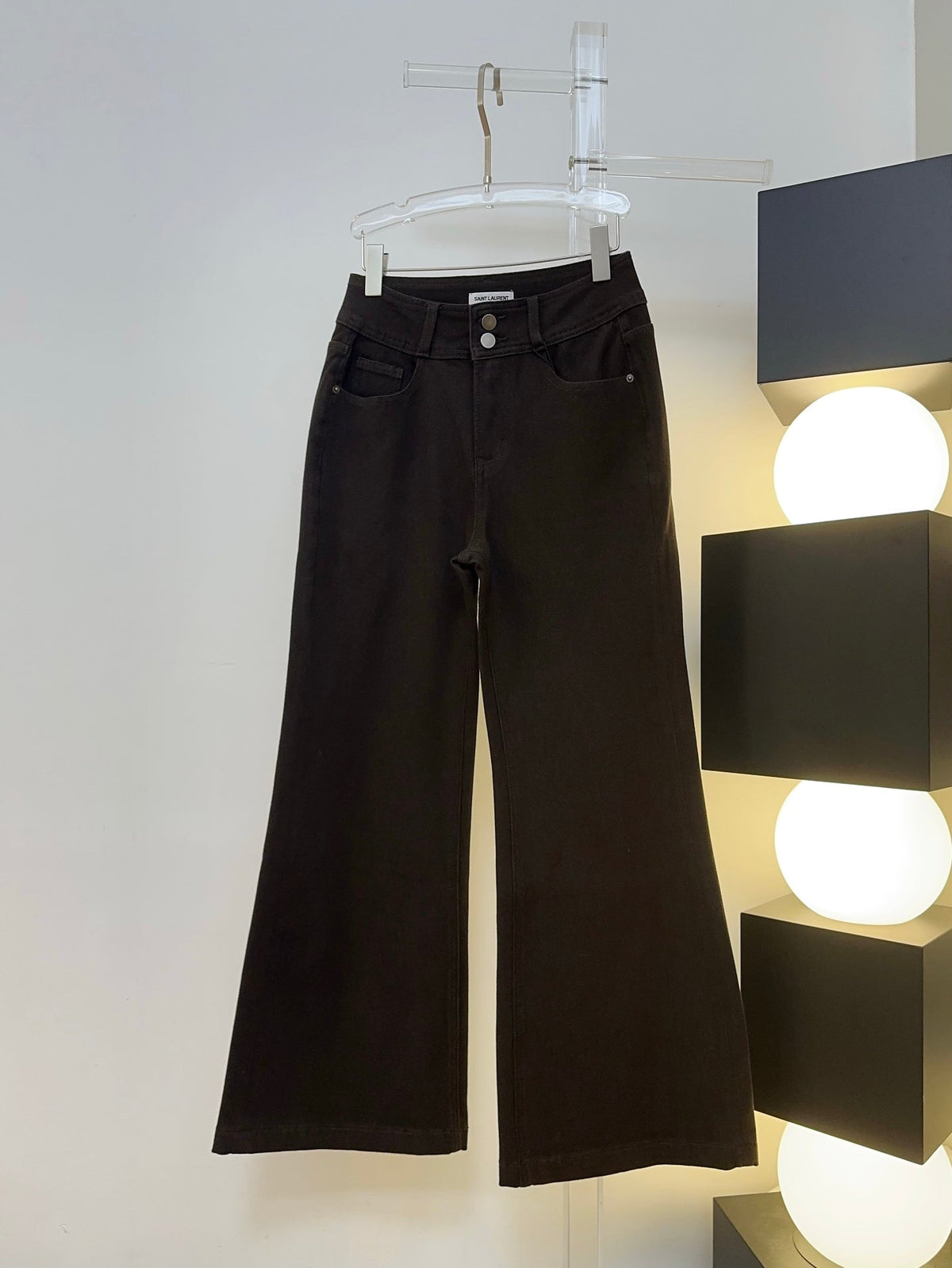 YSL 26s Jeans Double-Button Wide-Leg Black Denim 429834