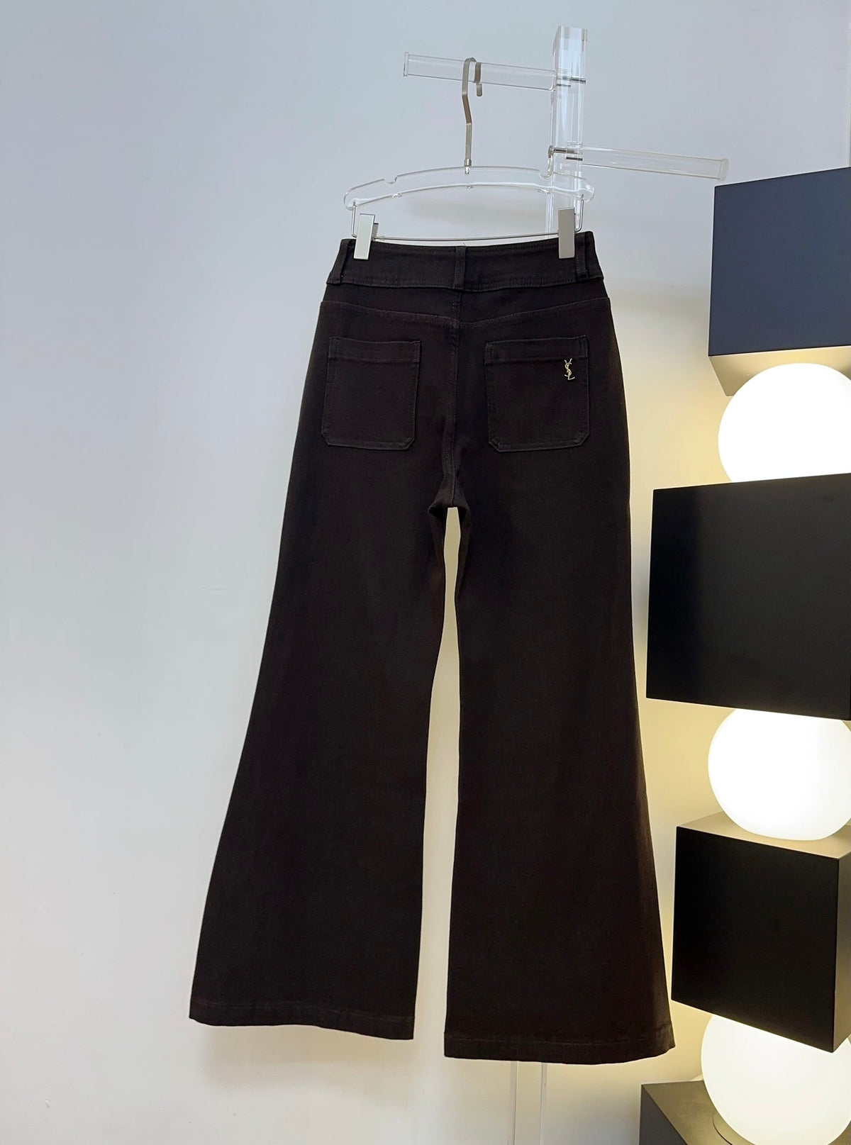 YSL 26s Jeans Double-Button Wide-Leg Black Denim 429834