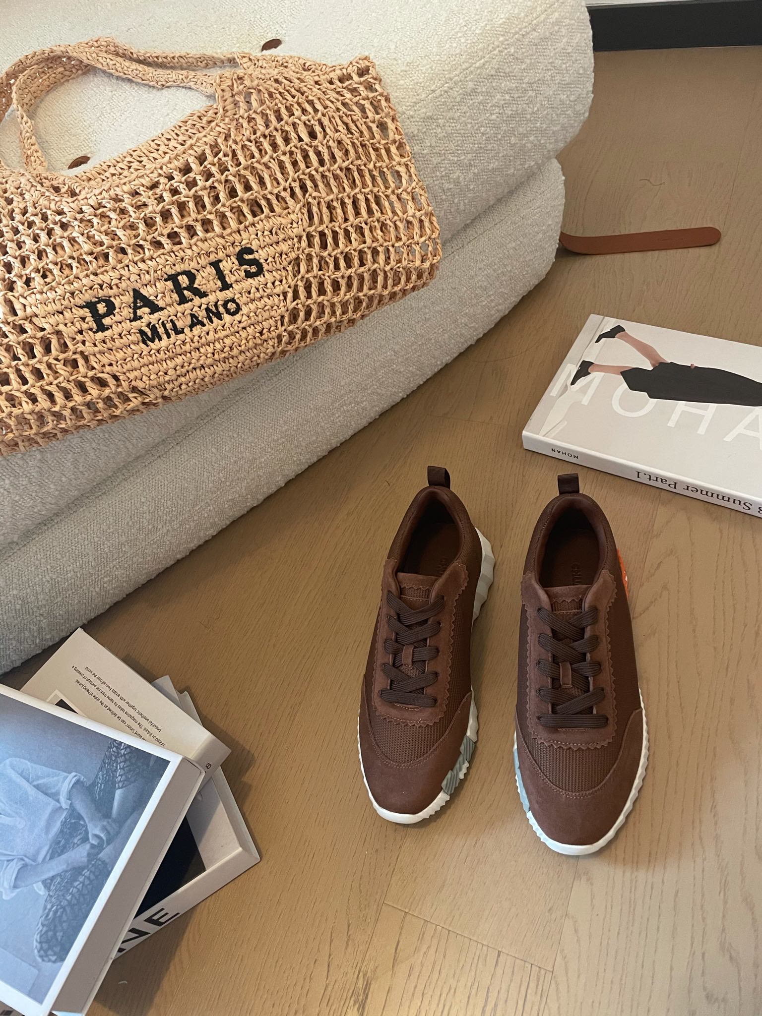 HM Bouncing 35 Sneakers Chocolate Canvas & Suede Goatskin H Orange