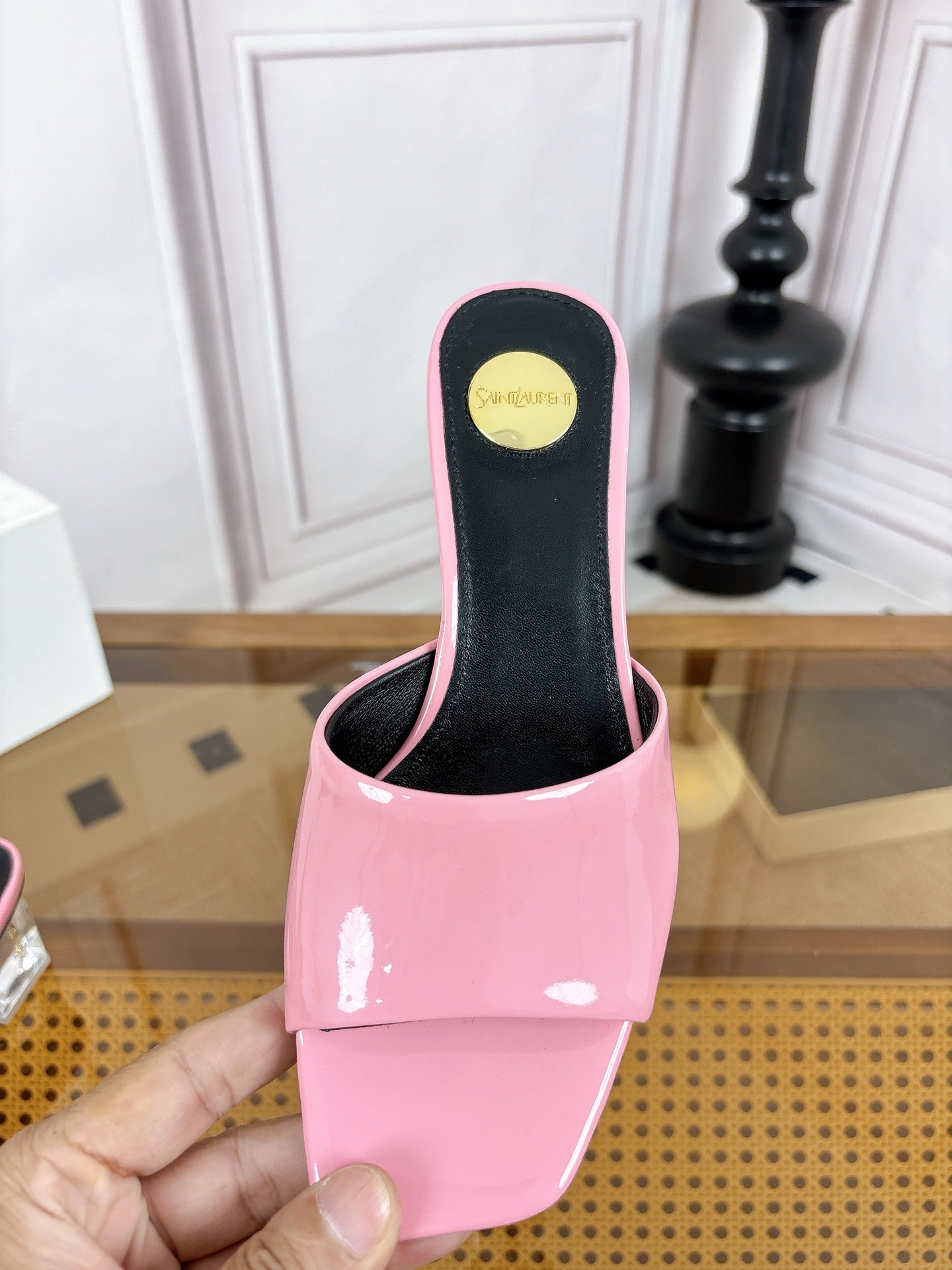 YSL High-Heeled Sandal 5.5cm Pink Patent Leather 932054