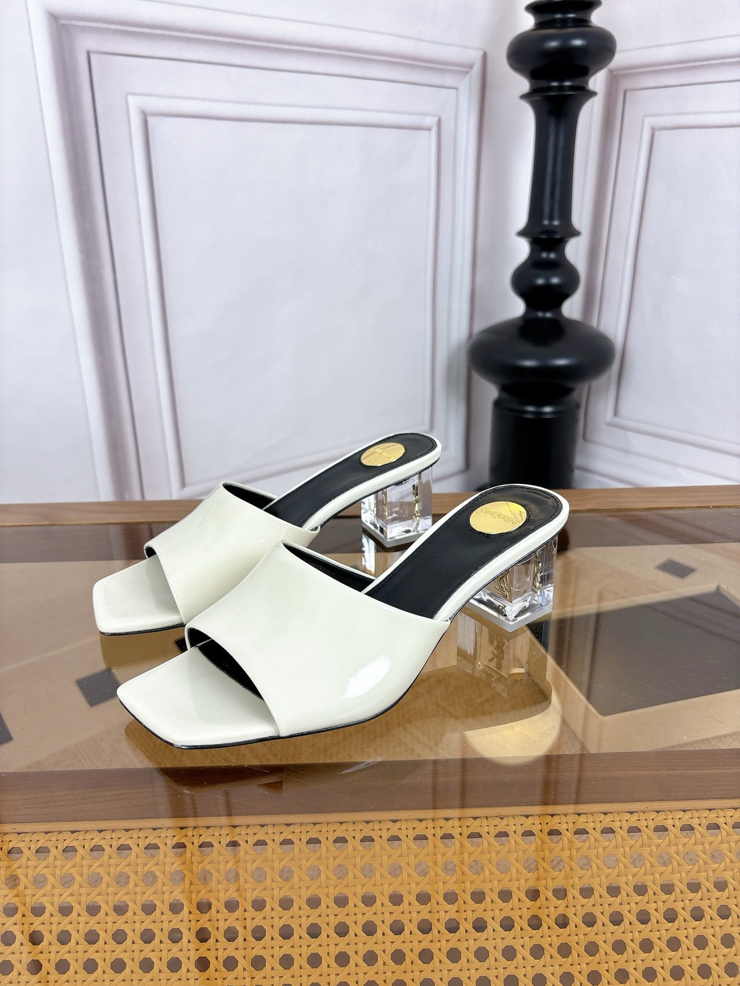YSL High-Heeled Sandal 5.5cm White Patent Leather 932057