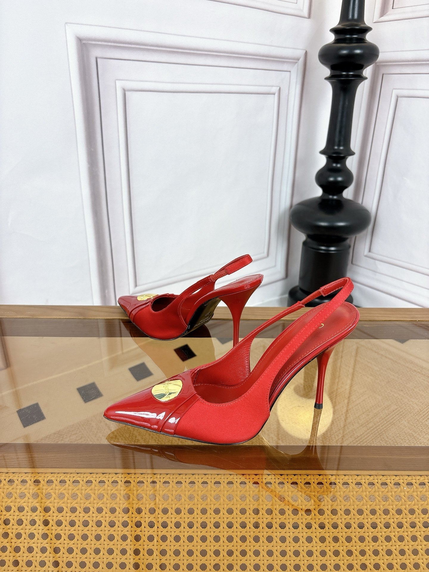 YSL Louis Slingback 10cm Red Satin Patent Leather 932059