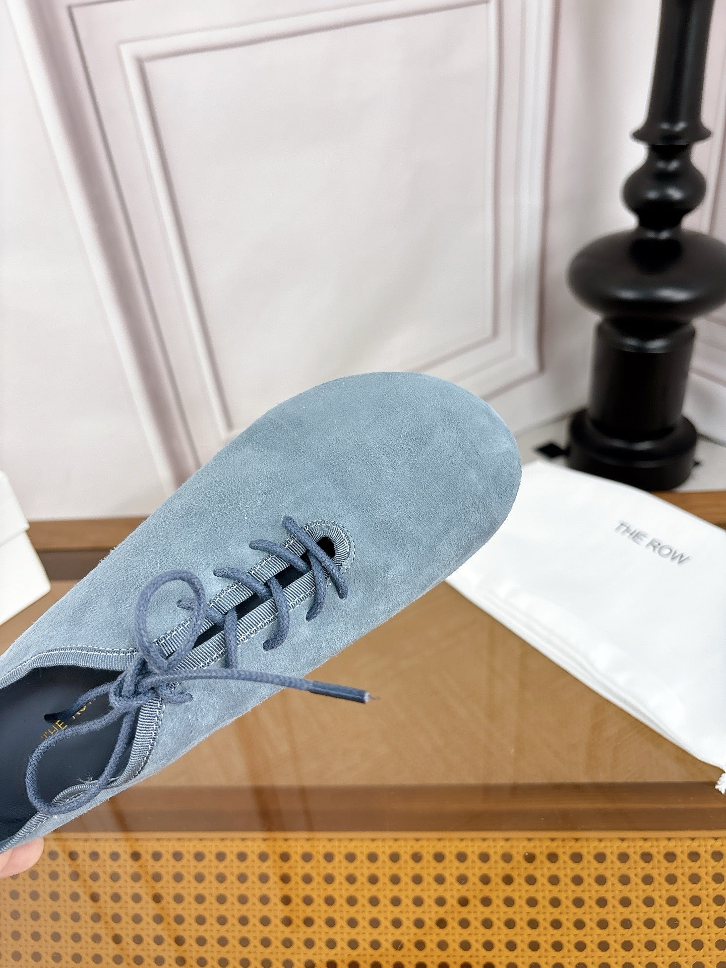 The Row Deep Mouth Slip-on Loafers Blue Grey Suede 931973